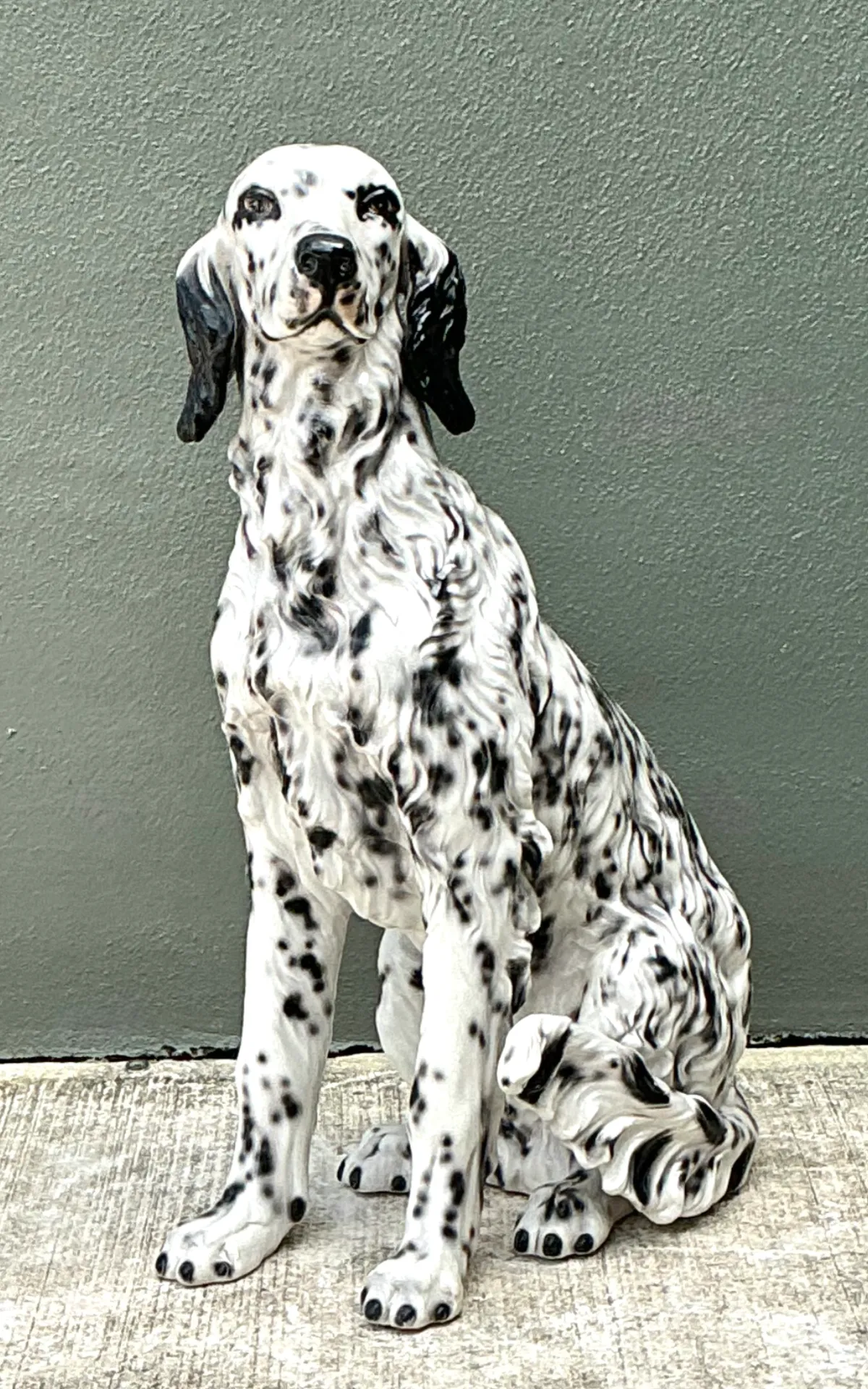 Vintage Italian Black and White Glazed Ceramic Dog Statue — additional photo 6