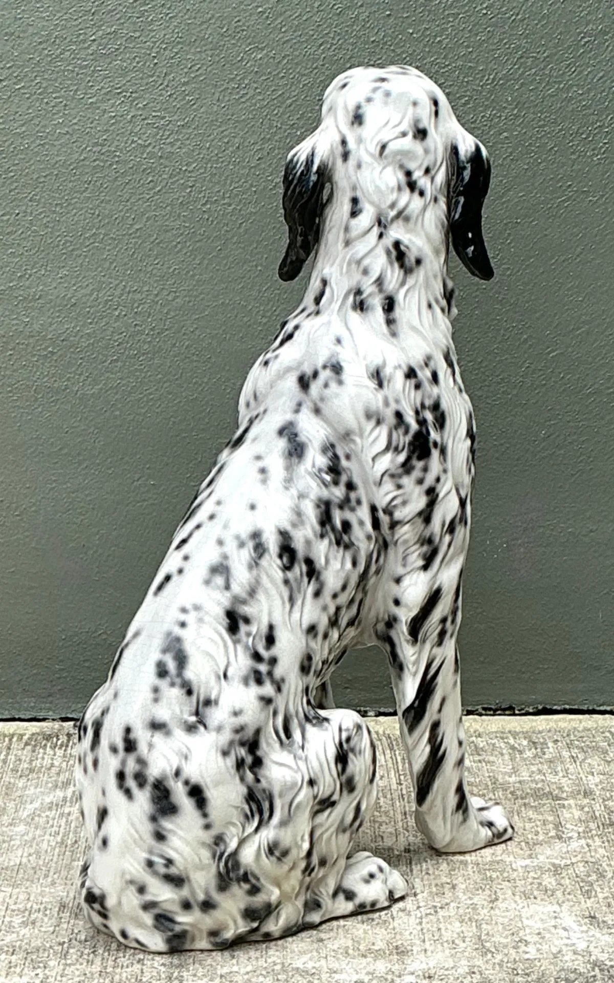 Vintage Italian Black and White Glazed Ceramic Dog Statue — additional photo 1