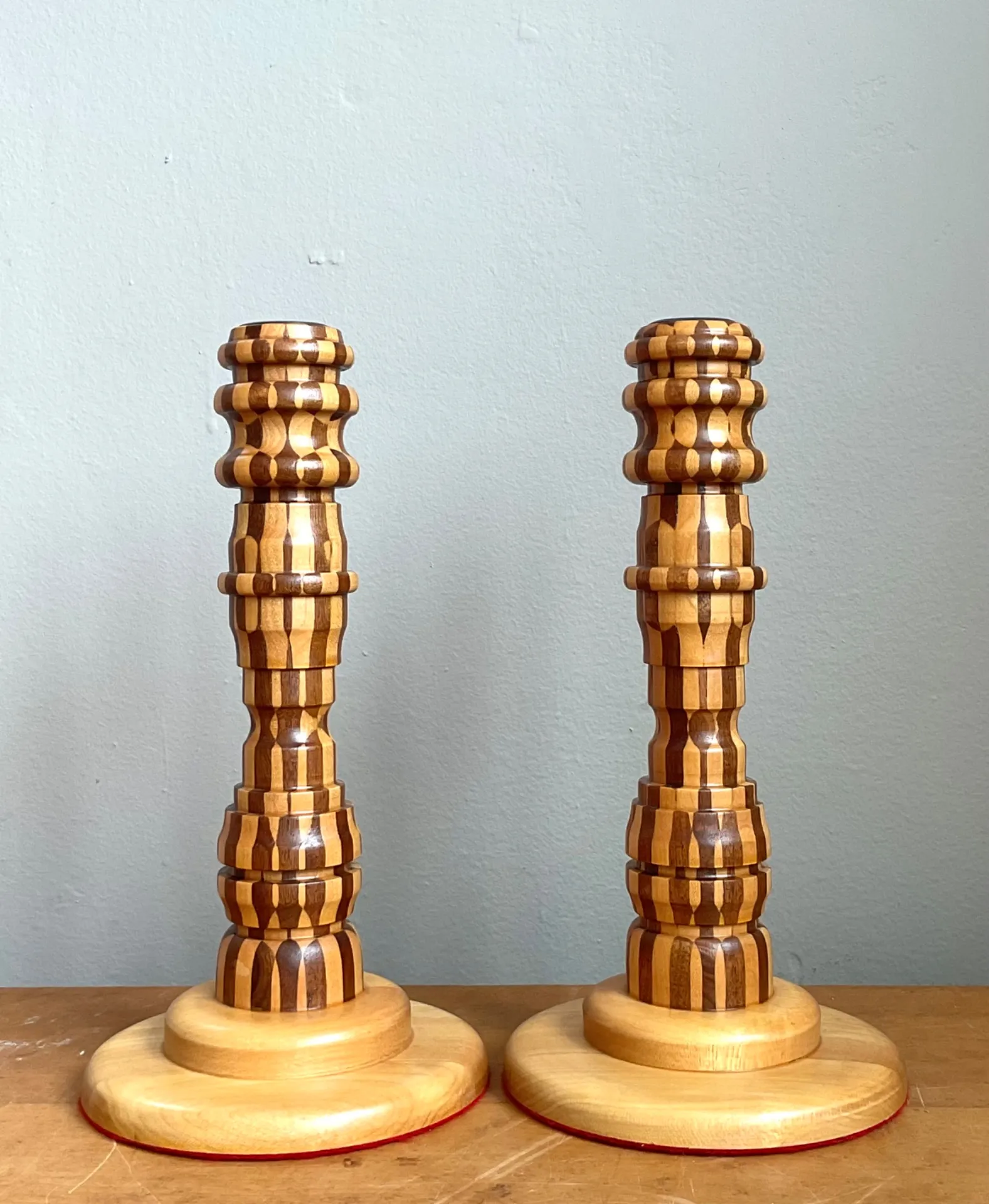 Vintage Inlaid Wood Candlesticks - a Pair — additional photo 5