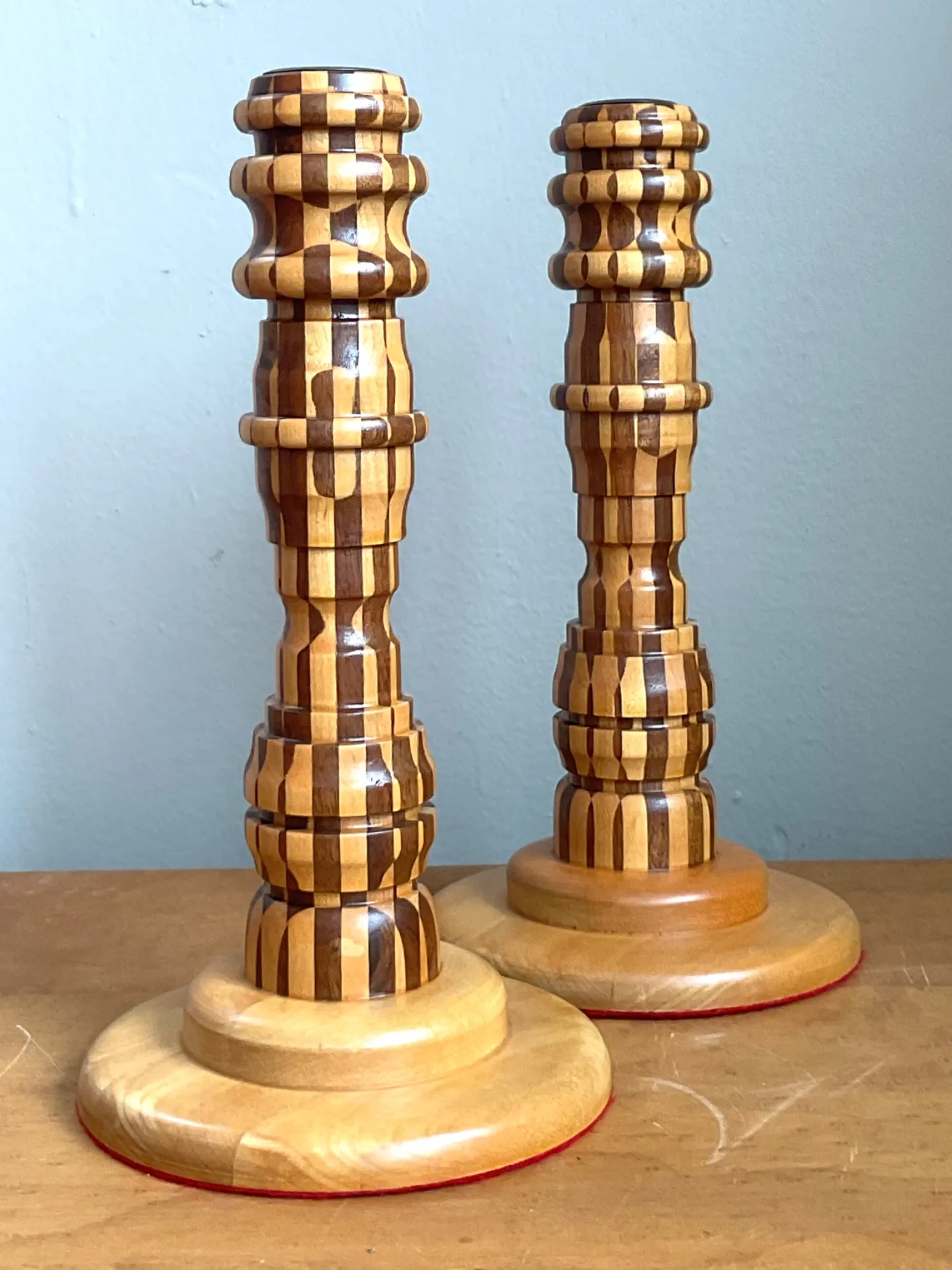 Vintage Inlaid Wood Candlesticks - a Pair — additional photo 7