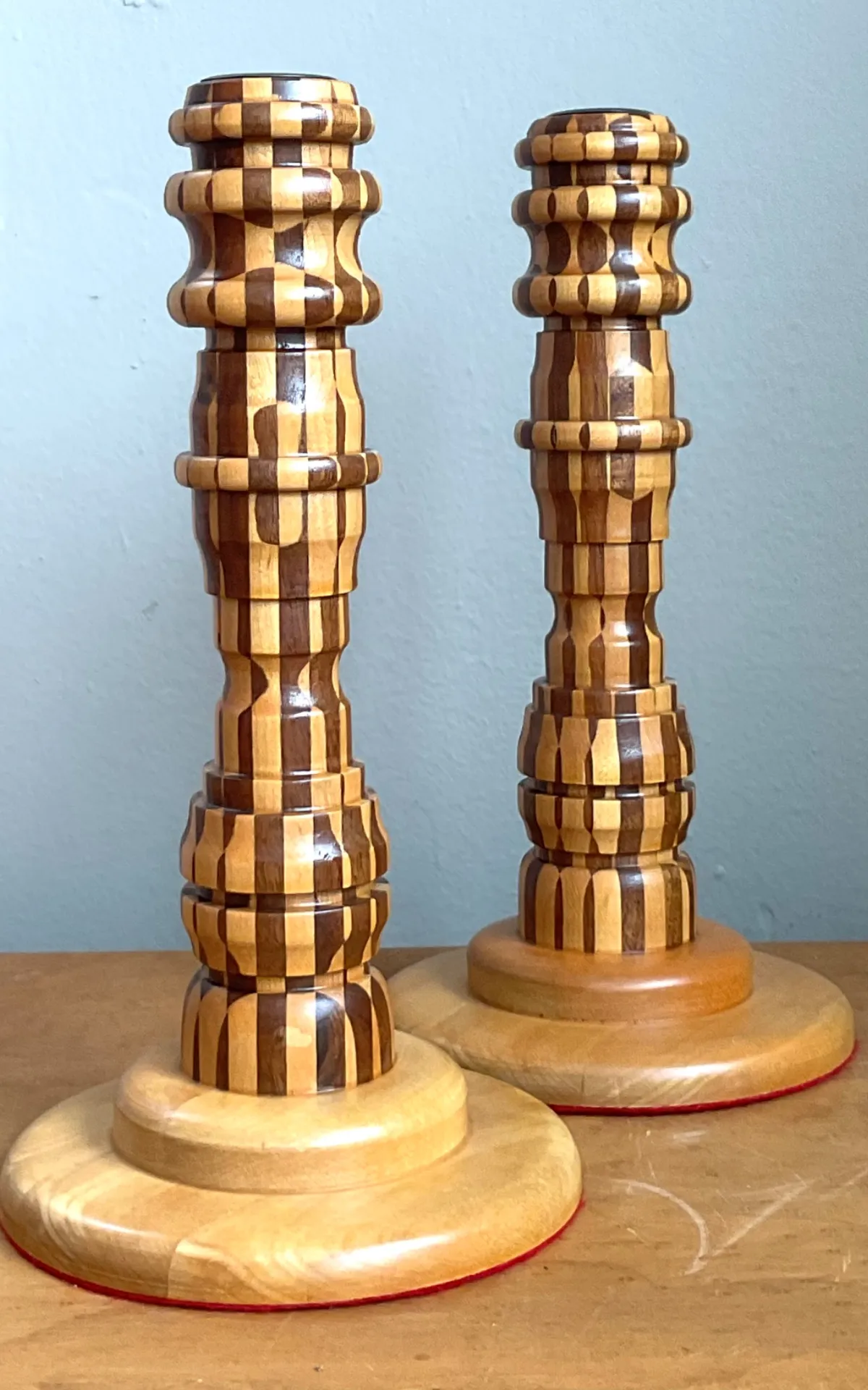 Vintage Inlaid Wood Candlesticks - a Pair — additional photo 7