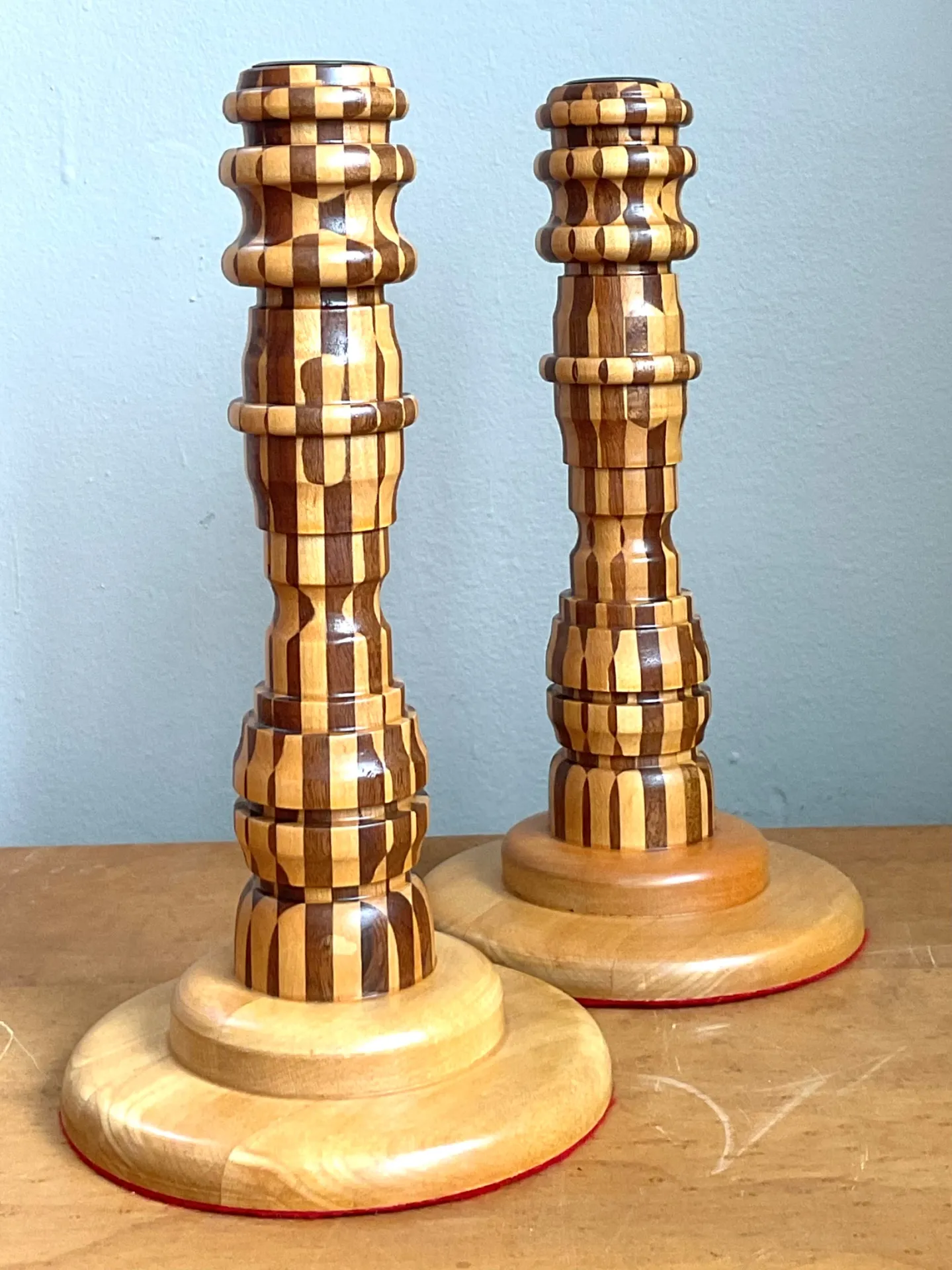 Vintage Inlaid Wood Candlesticks - a Pair — additional photo 6