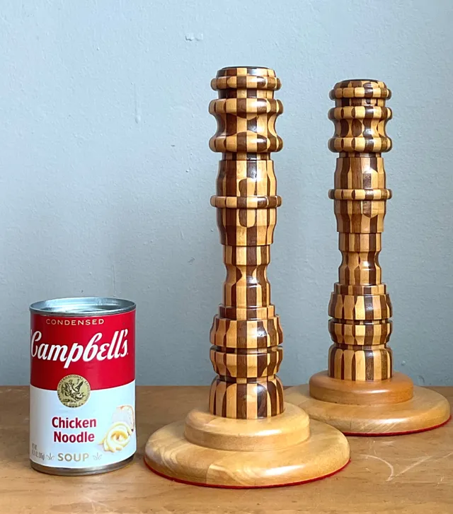 Vintage Inlaid Wood Candlesticks - a Pair — additional photo 1