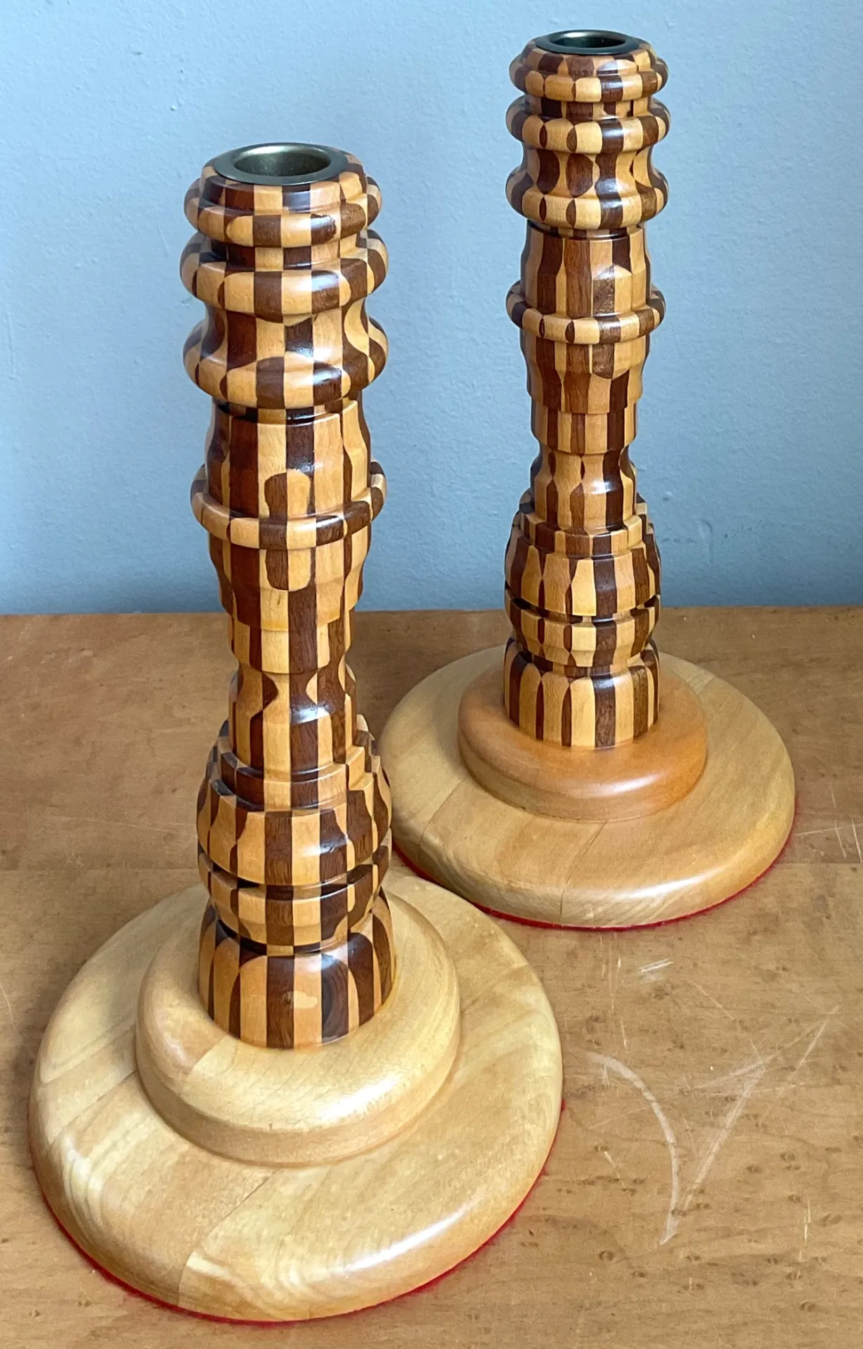 Vintage Inlaid Wood Candlesticks - a Pair — additional photo 3