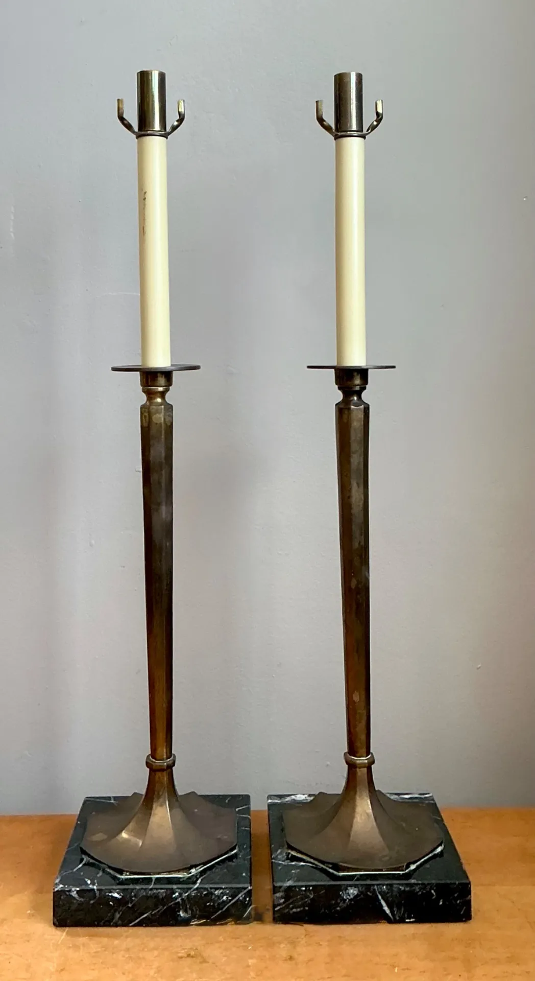 Vintage Chapman Brass and Marble Candlestick Lamps - A Pair — additional photo 2