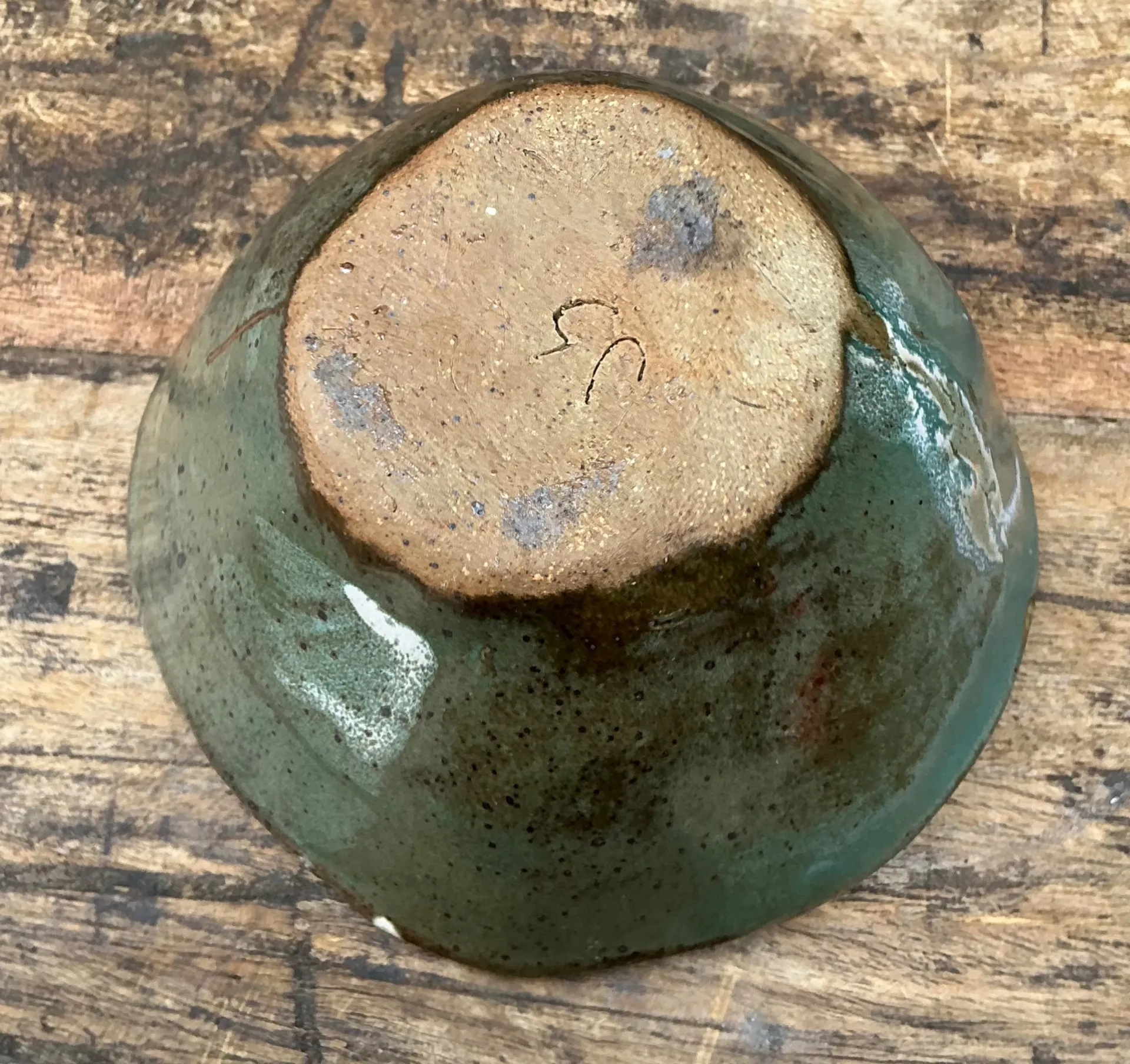 Vintage Green Glazed Studio Pottery Bowl — additional photo 1