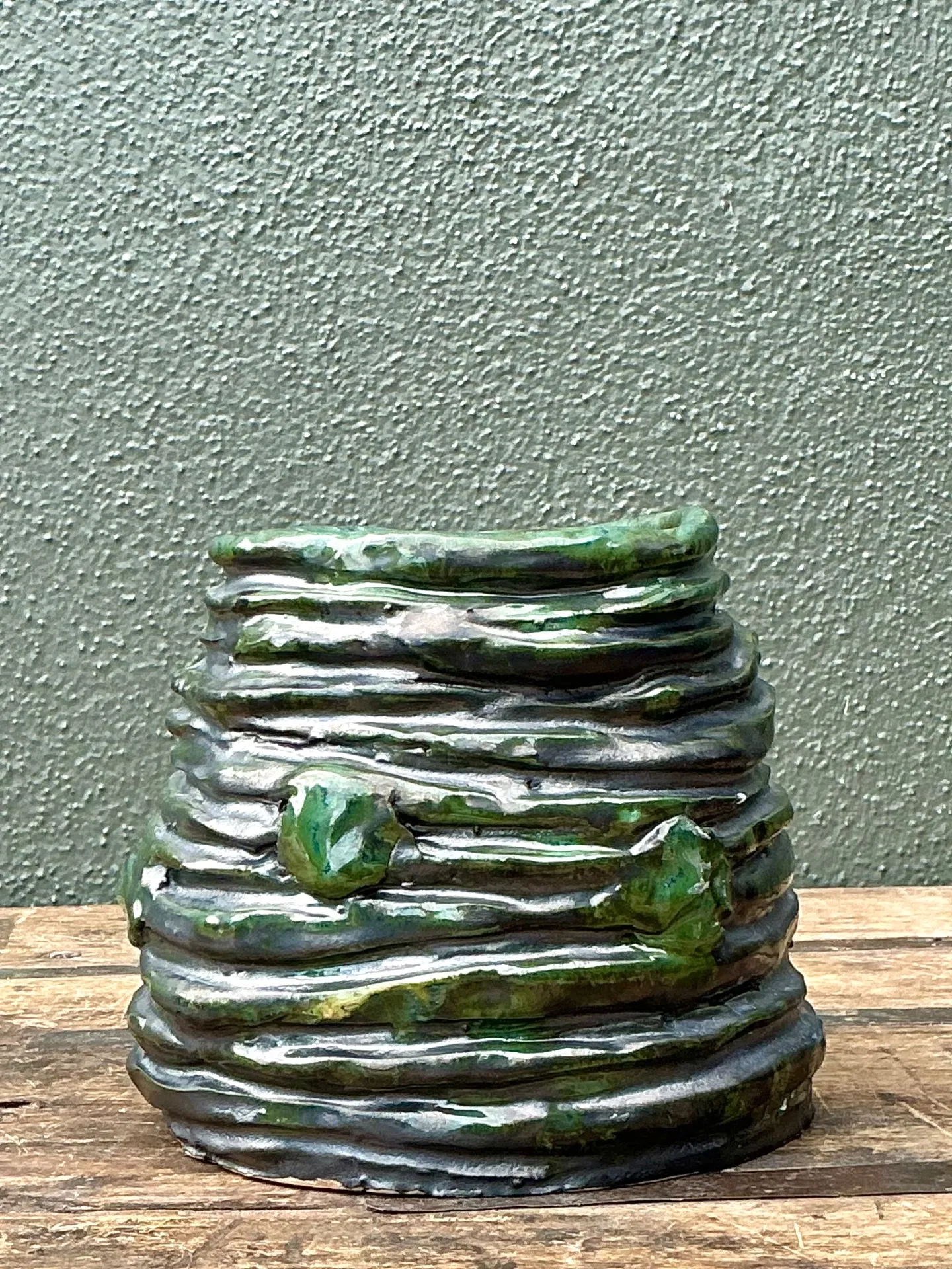 Vintage Abstract Green Glazed Ceramic Vase — additional photo 5