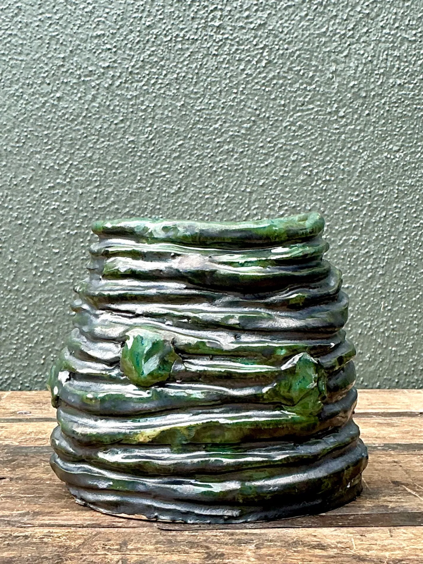 Vintage Abstract Green Glazed Ceramic Vase — additional photo 6