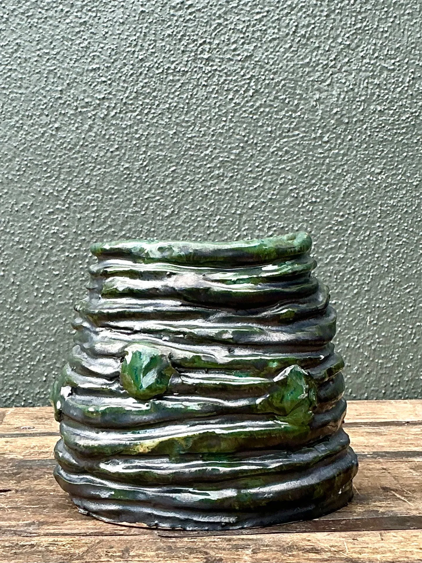 Vintage Abstract Green Glazed Ceramic Vase — additional photo 3