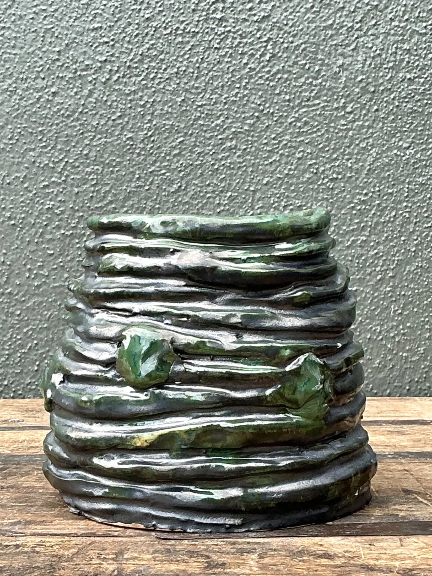 Vintage Abstract Green Glazed Ceramic Vase — additional photo 2