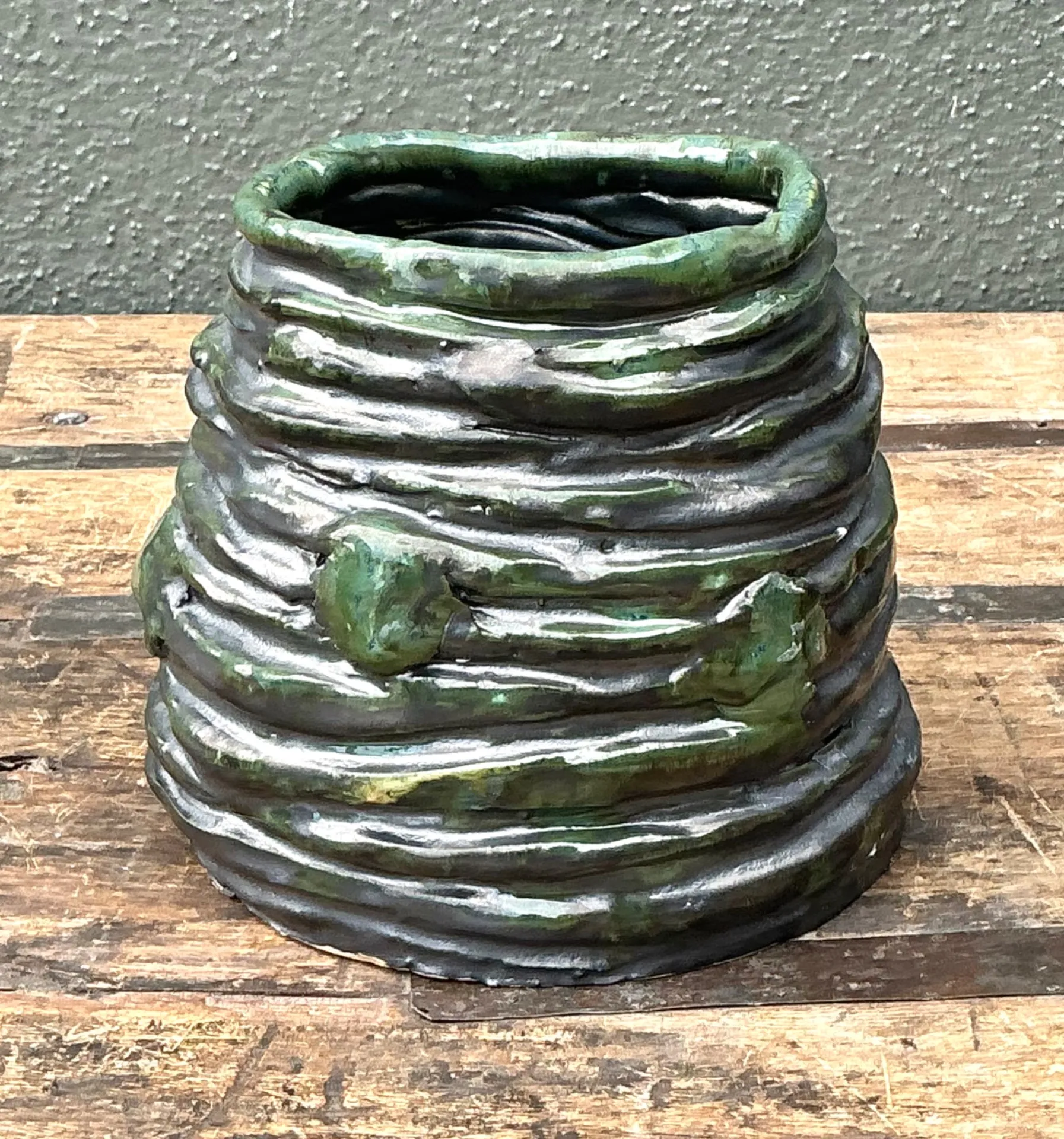Vintage Abstract Green Glazed Ceramic Vase — additional photo 7