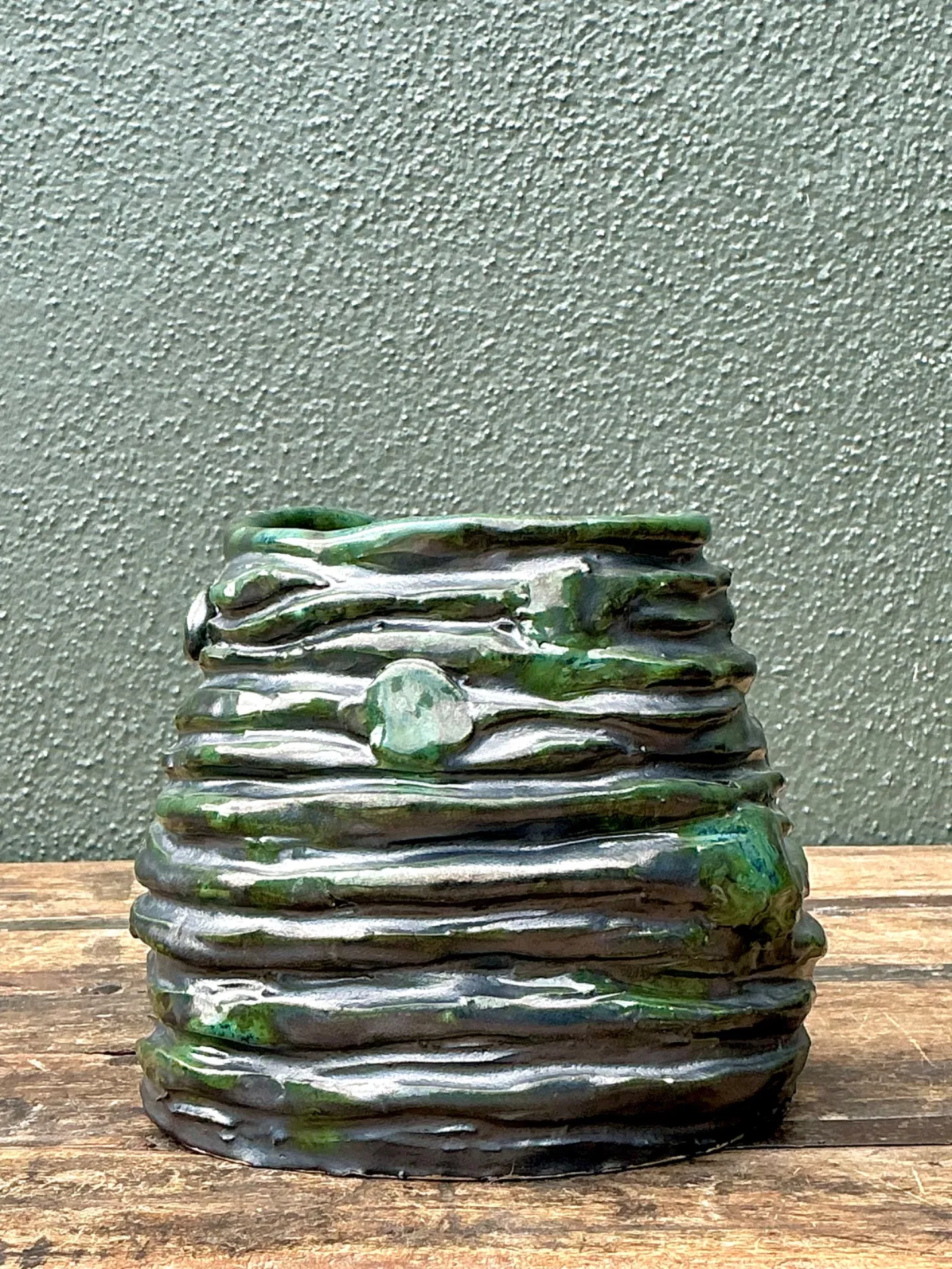 Vintage Abstract Green Glazed Ceramic Vase — additional photo 4
