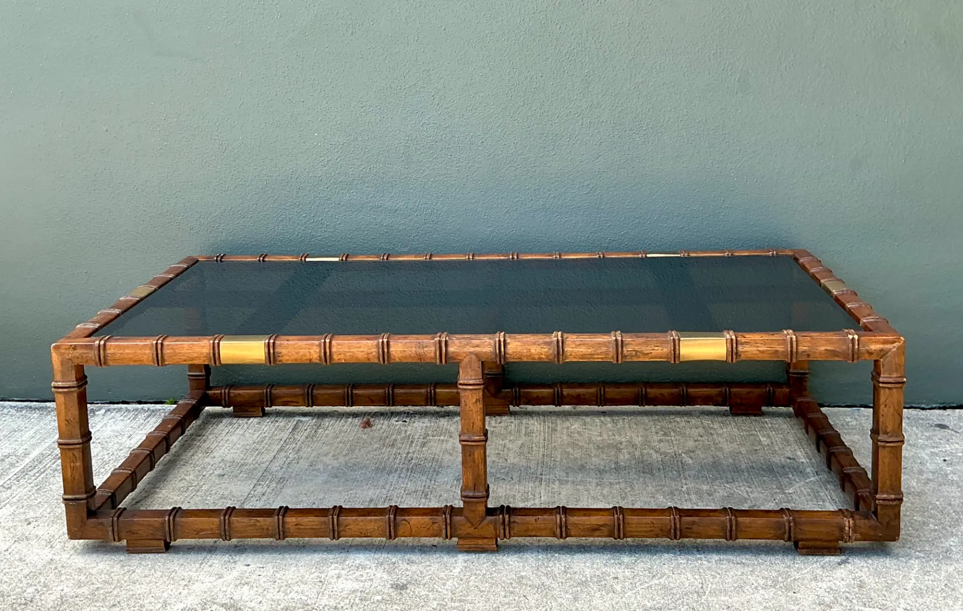 Vintage Carved Faux Bamboo and Glass Coffee Table — additional photo 5