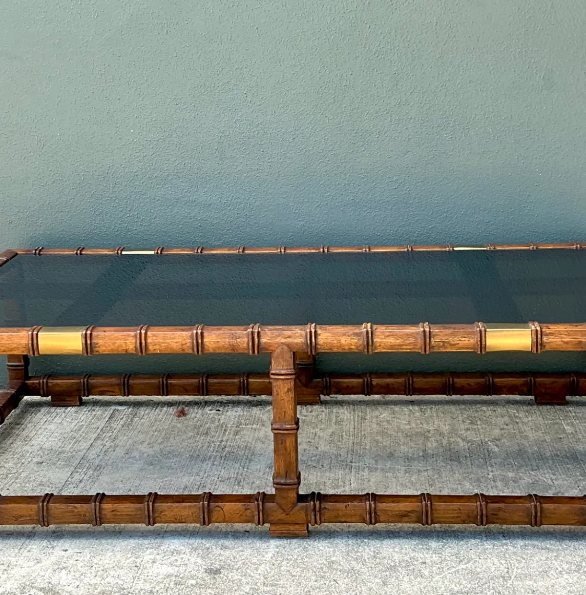 Vintage Carved Faux Bamboo and Glass Coffee Table — additional photo 5