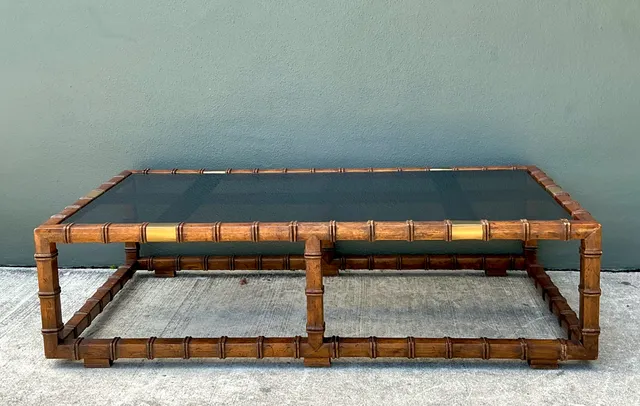 Vintage Carved Faux Bamboo and Glass Coffee Table — additional photo 5