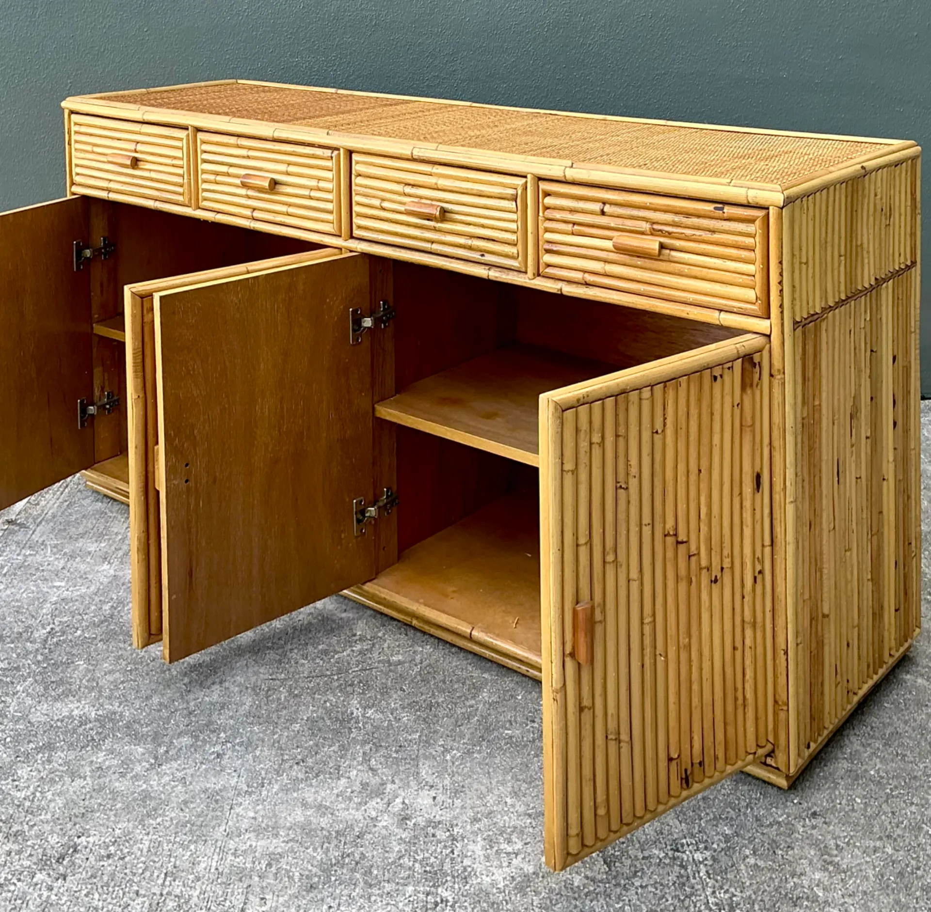 Vintage Stacked Rattan Credenza — additional photo 7