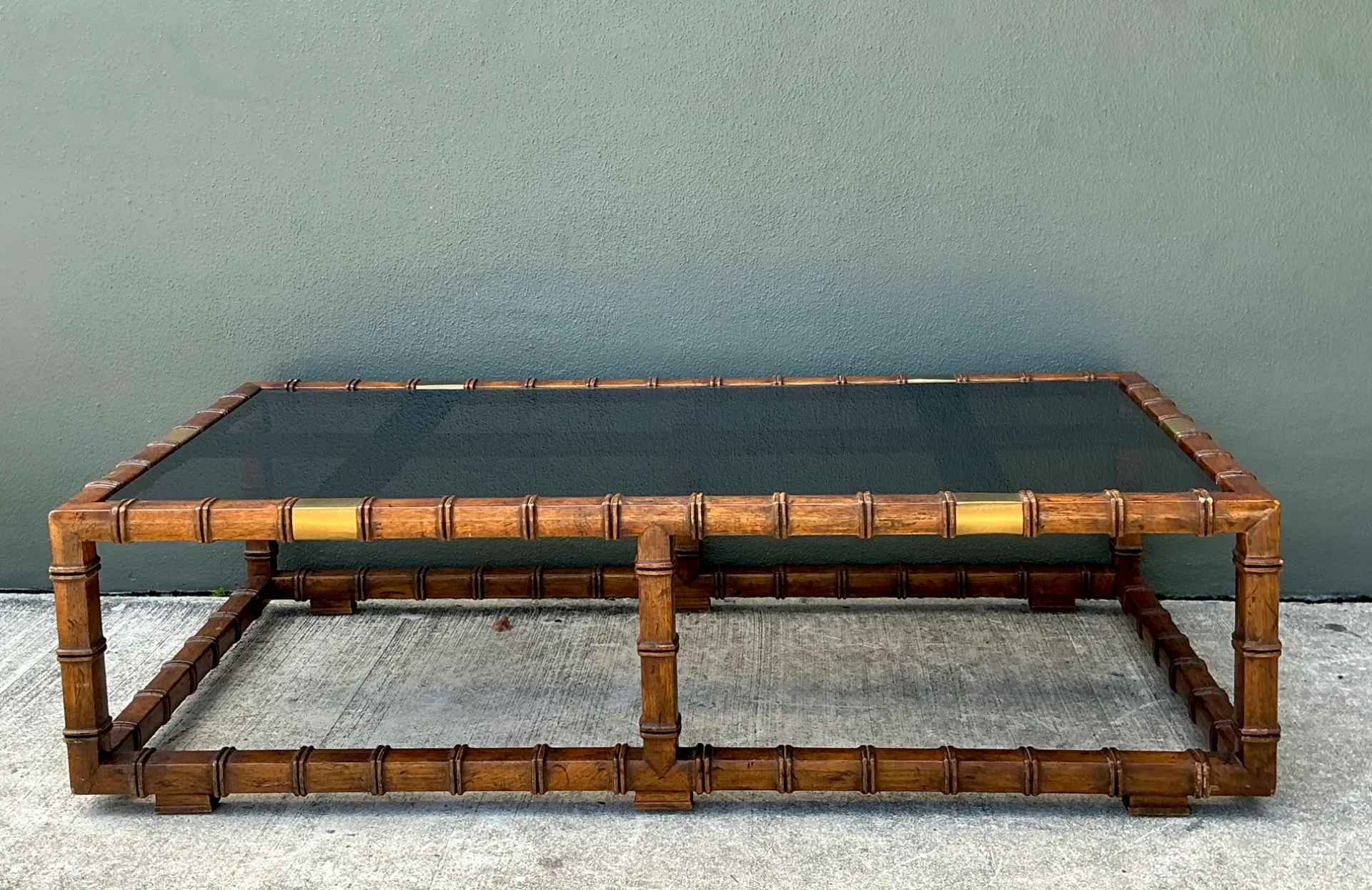 Vintage Carved Faux Bamboo and Glass Coffee Table — additional photo 1