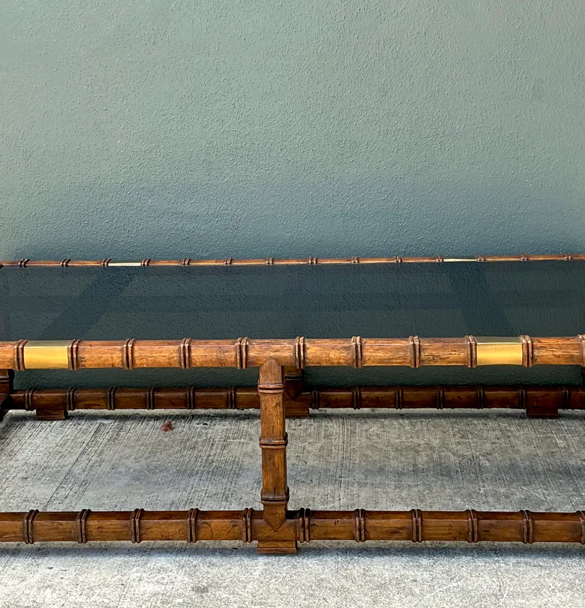 Vintage Carved Faux Bamboo and Glass Coffee Table — additional photo 1