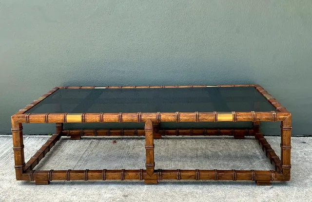 Vintage Carved Faux Bamboo and Glass Coffee Table — additional photo 1