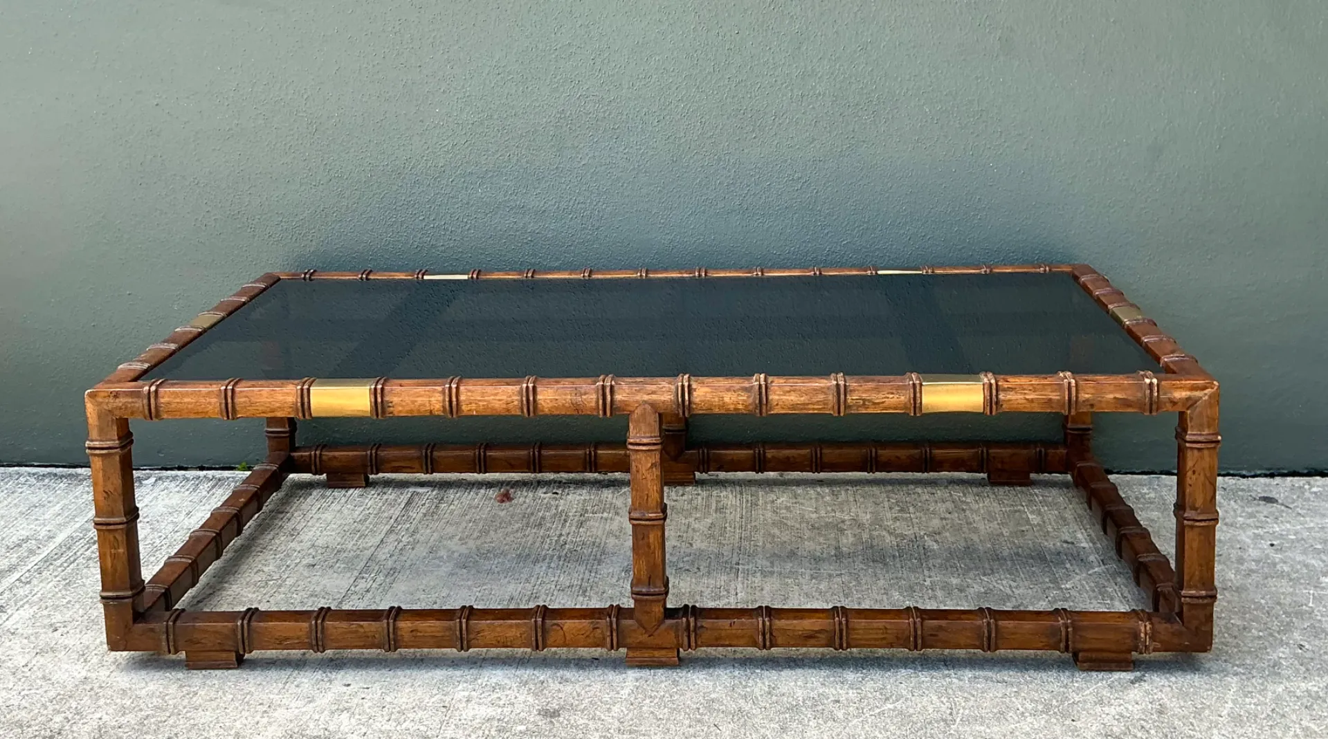 Vintage Carved Faux Bamboo and Glass Coffee Table — additional photo 3