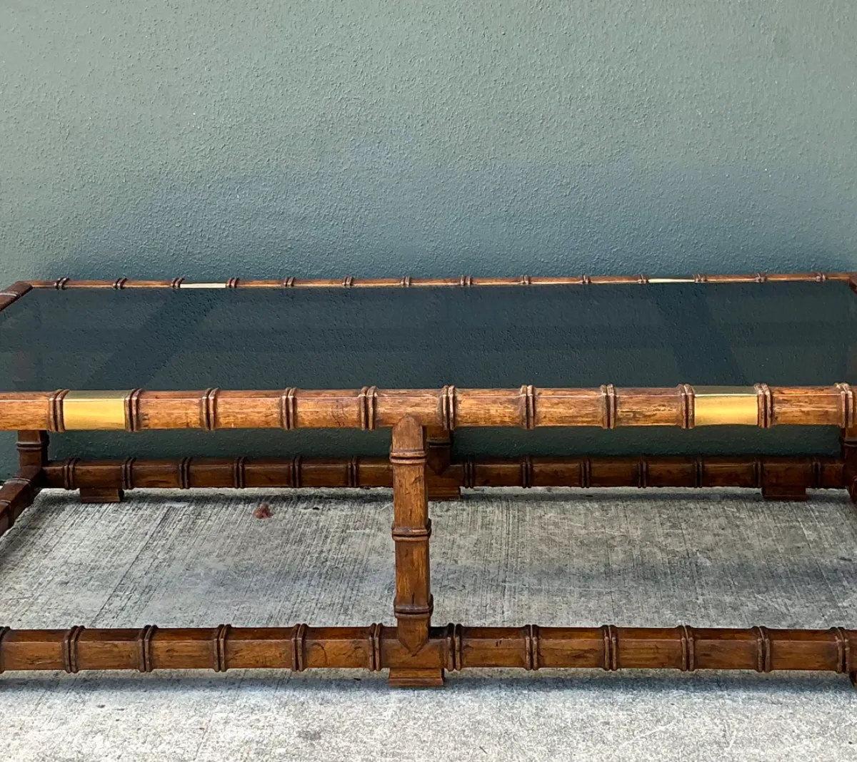 Vintage Carved Faux Bamboo and Glass Coffee Table — additional photo 3