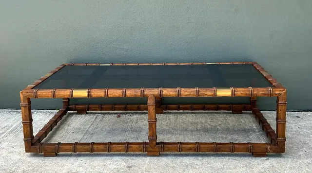Vintage Carved Faux Bamboo and Glass Coffee Table — additional photo 3