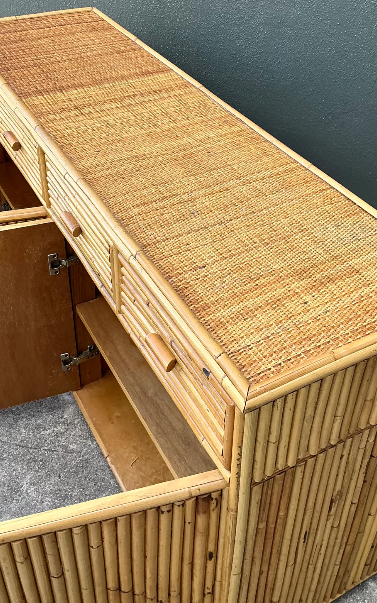 Vintage Stacked Rattan Credenza — additional photo 5
