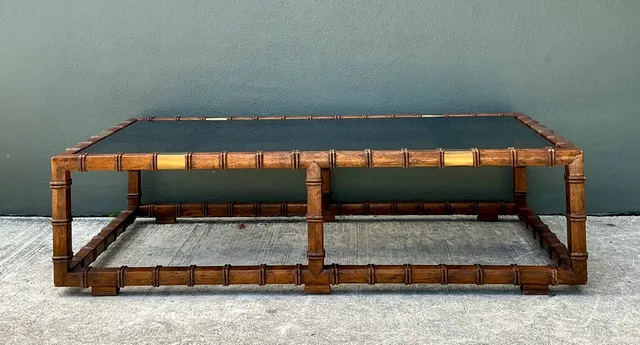Vintage Carved Faux Bamboo and Glass Coffee Table — additional photo 6