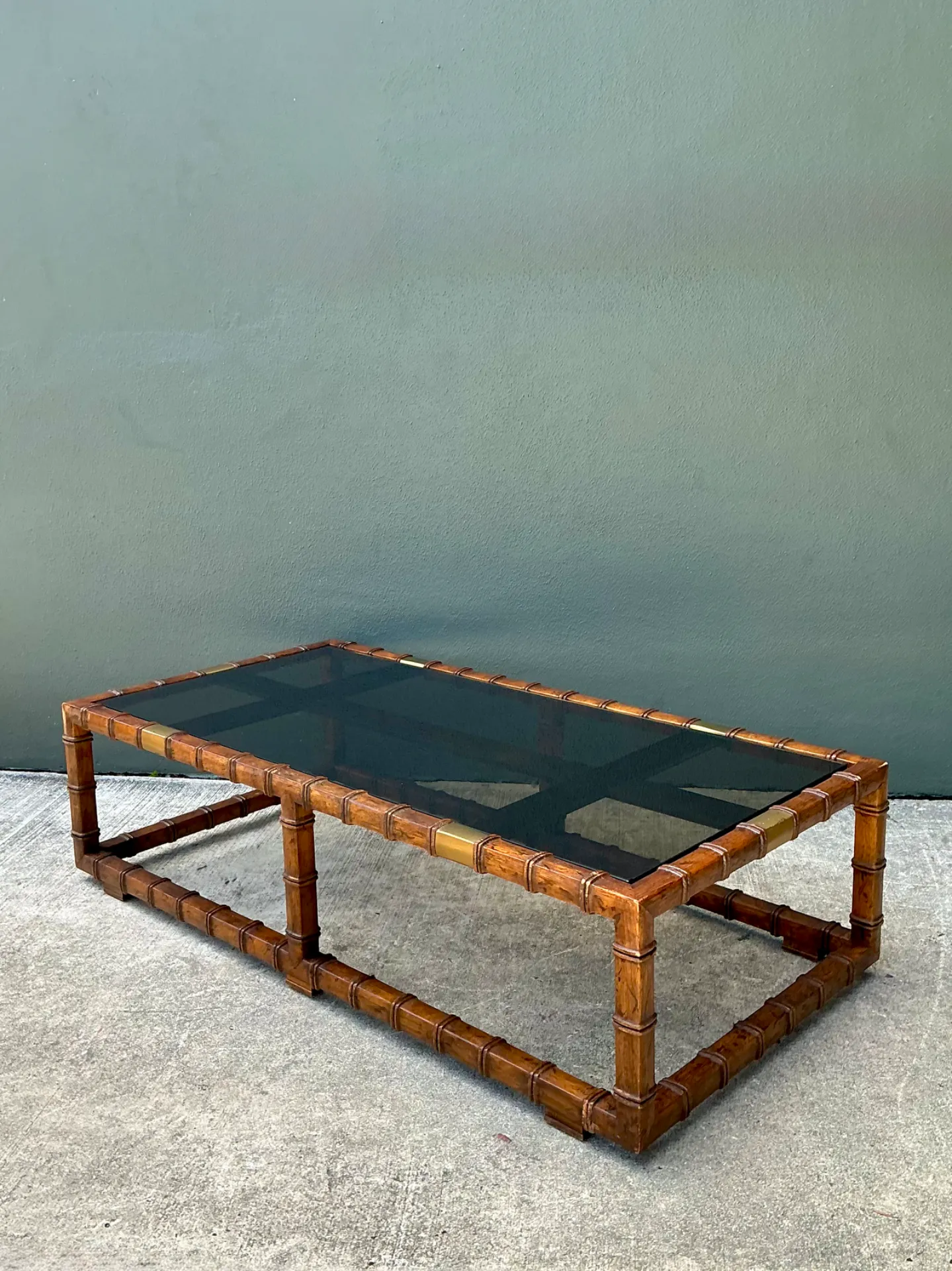 Vintage Carved Faux Bamboo and Glass Coffee Table — additional photo 7