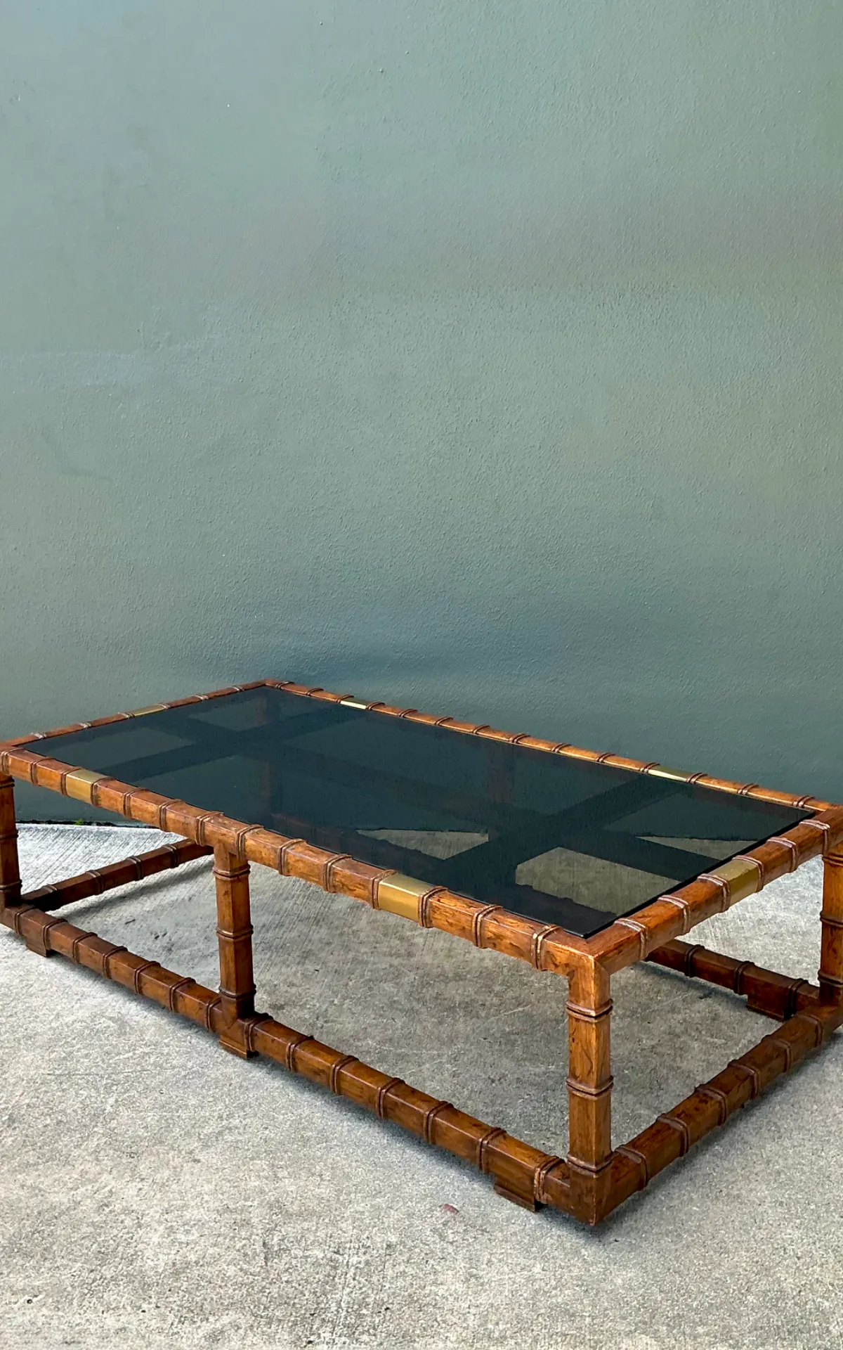 Vintage Carved Faux Bamboo and Glass Coffee Table — additional photo 7