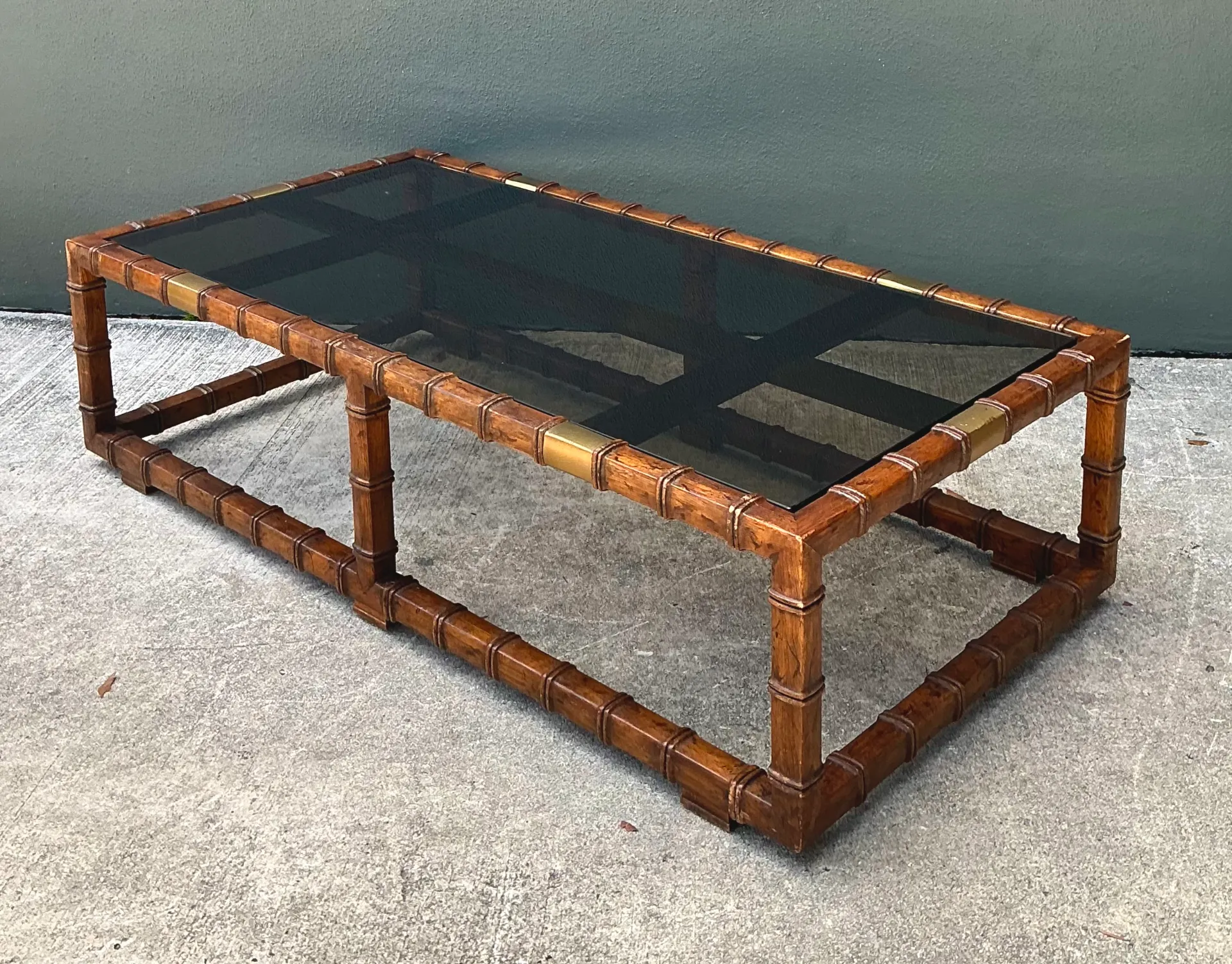 Vintage Carved Faux Bamboo and Glass Coffee Table — additional photo 4