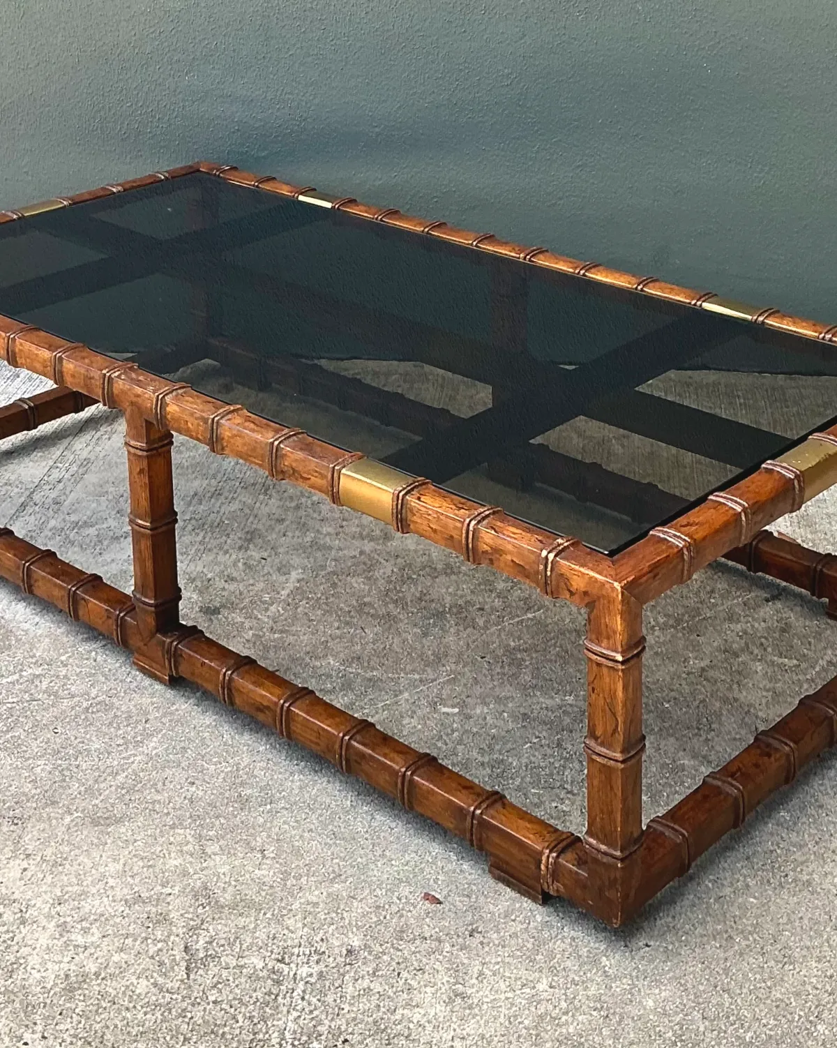 Vintage Carved Faux Bamboo and Glass Coffee Table — additional photo 4