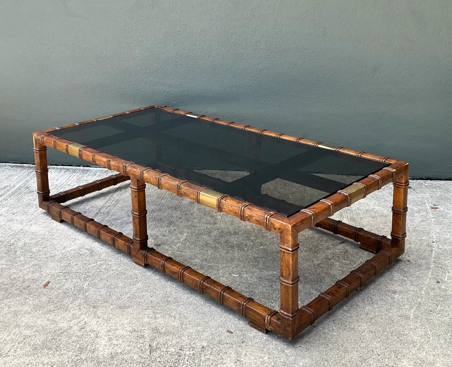 Vintage Carved Faux Bamboo and Glass Coffee Table — additional photo 2