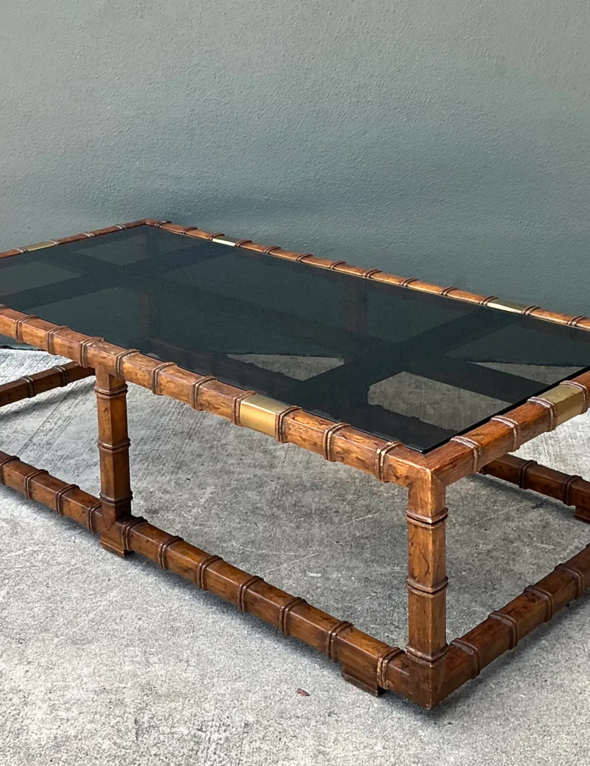 Vintage Carved Faux Bamboo and Glass Coffee Table — additional photo 2