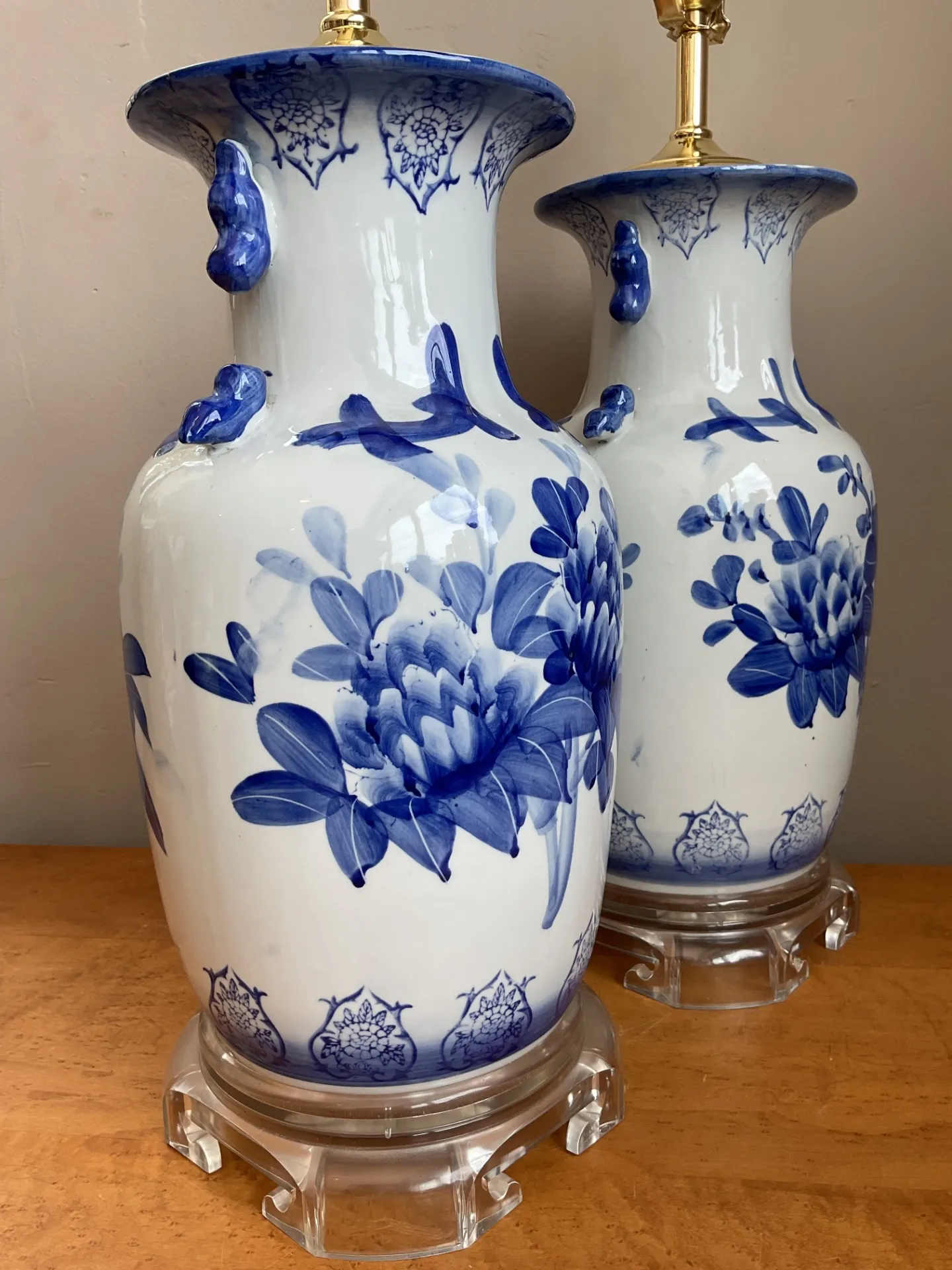 Vintage Blue and White Ceramic Table Lamps - A Pair — additional photo 1
