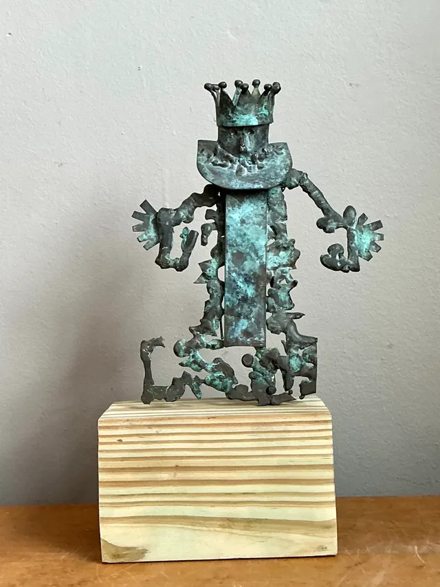 Vintage Patinated Metal Sculpture on Wood Base — additional photo 6