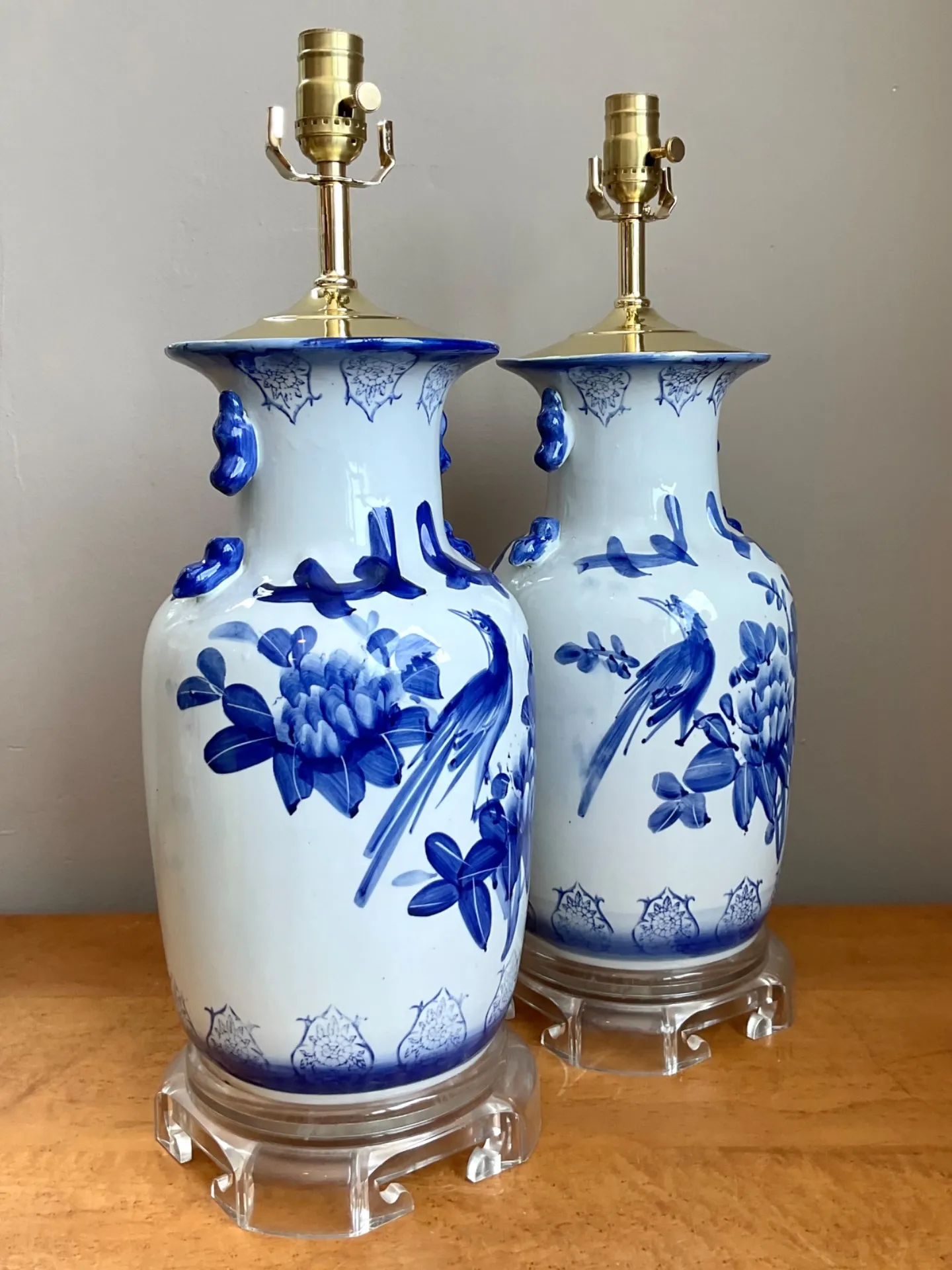 Vintage Blue and White Ceramic Table Lamps - A Pair — additional photo 6