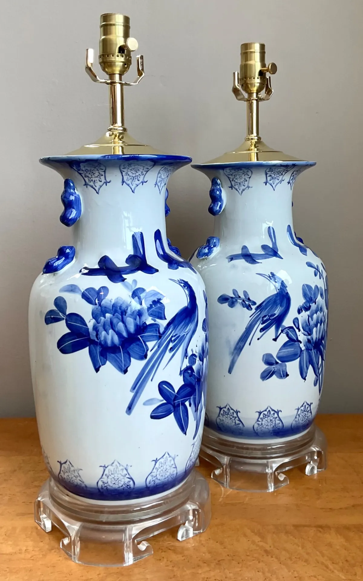 Vintage Blue and White Ceramic Table Lamps - A Pair — additional photo 6