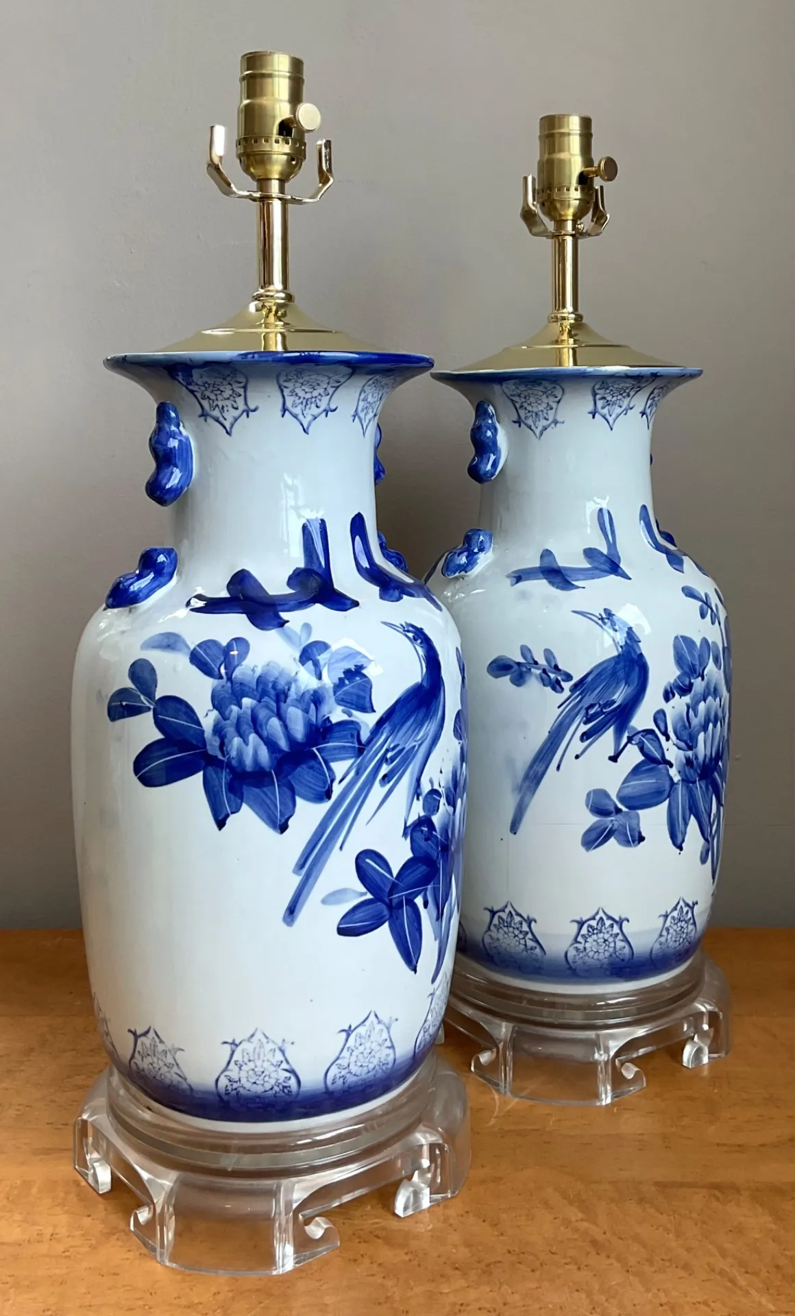 Vintage Blue and White Ceramic Table Lamps - A Pair — additional photo 5