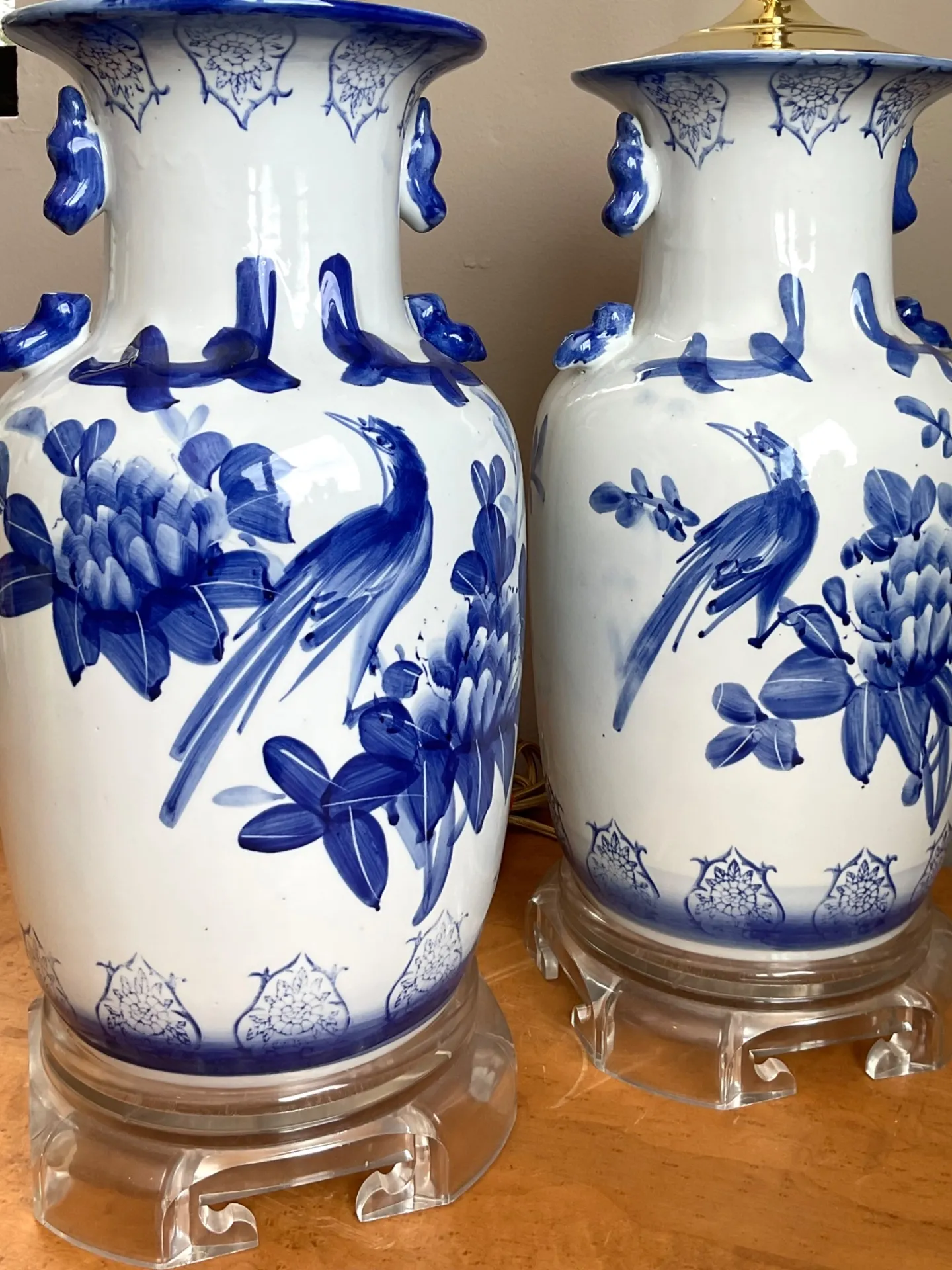 Vintage Blue and White Ceramic Table Lamps - A Pair — additional photo 2