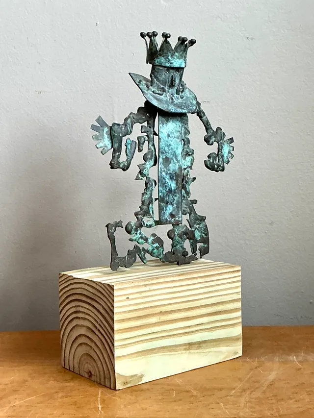 Vintage Patinated Metal Sculpture on Wood Base — additional photo 7