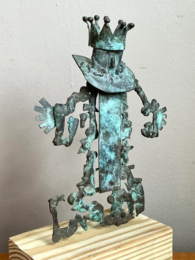 Vintage Patinated Metal Sculpture on Wood Base — additional photo 5