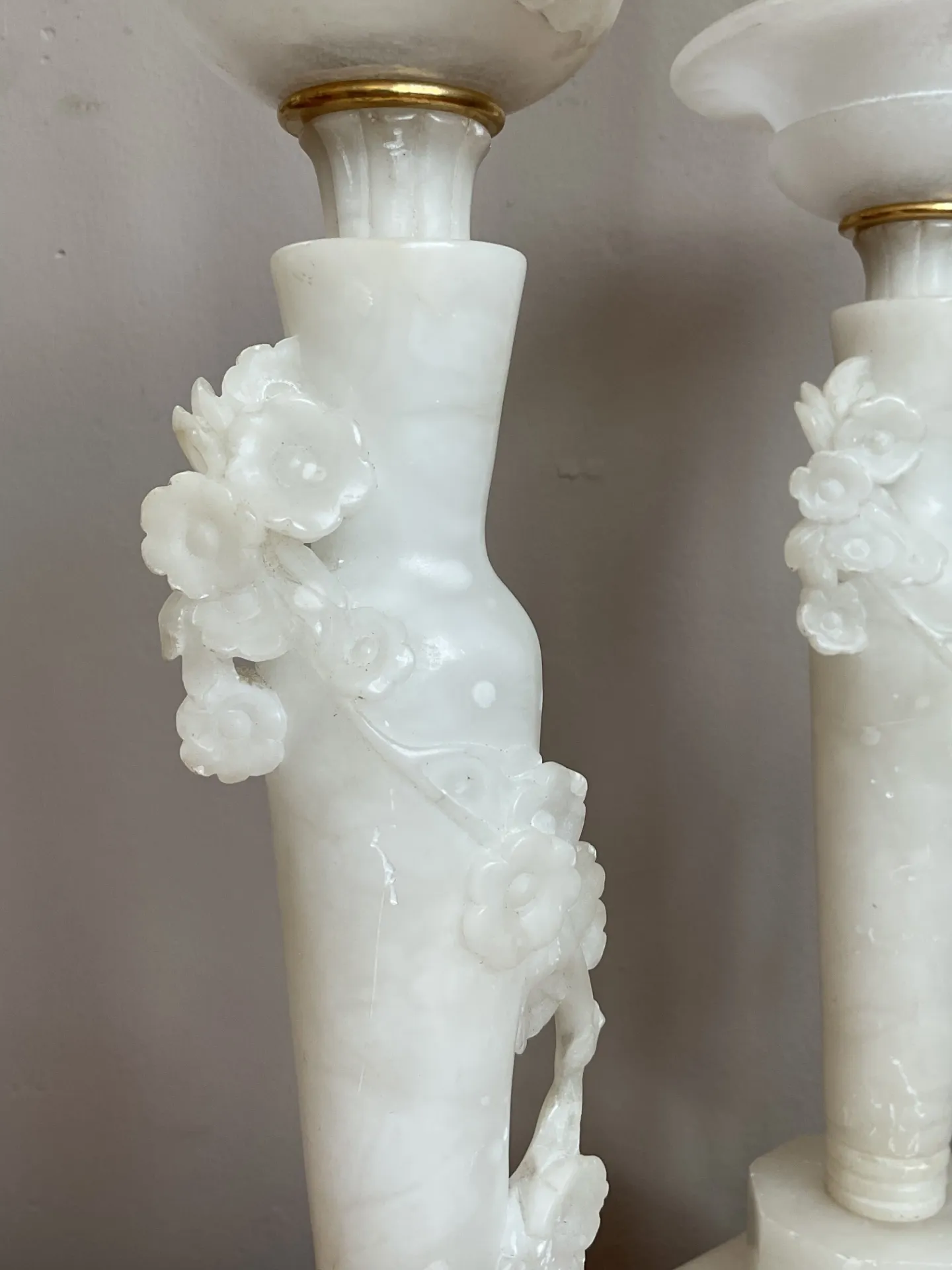 Vintage White Alabaster Candlestick Lamps - Set of 2 — additional photo 1