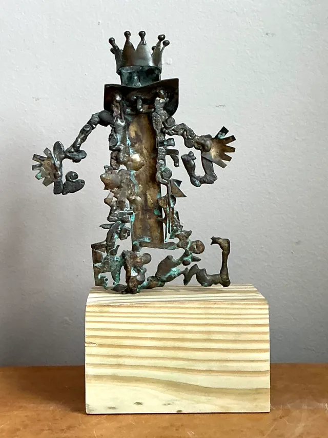 Vintage Patinated Metal Sculpture on Wood Base — additional photo 8