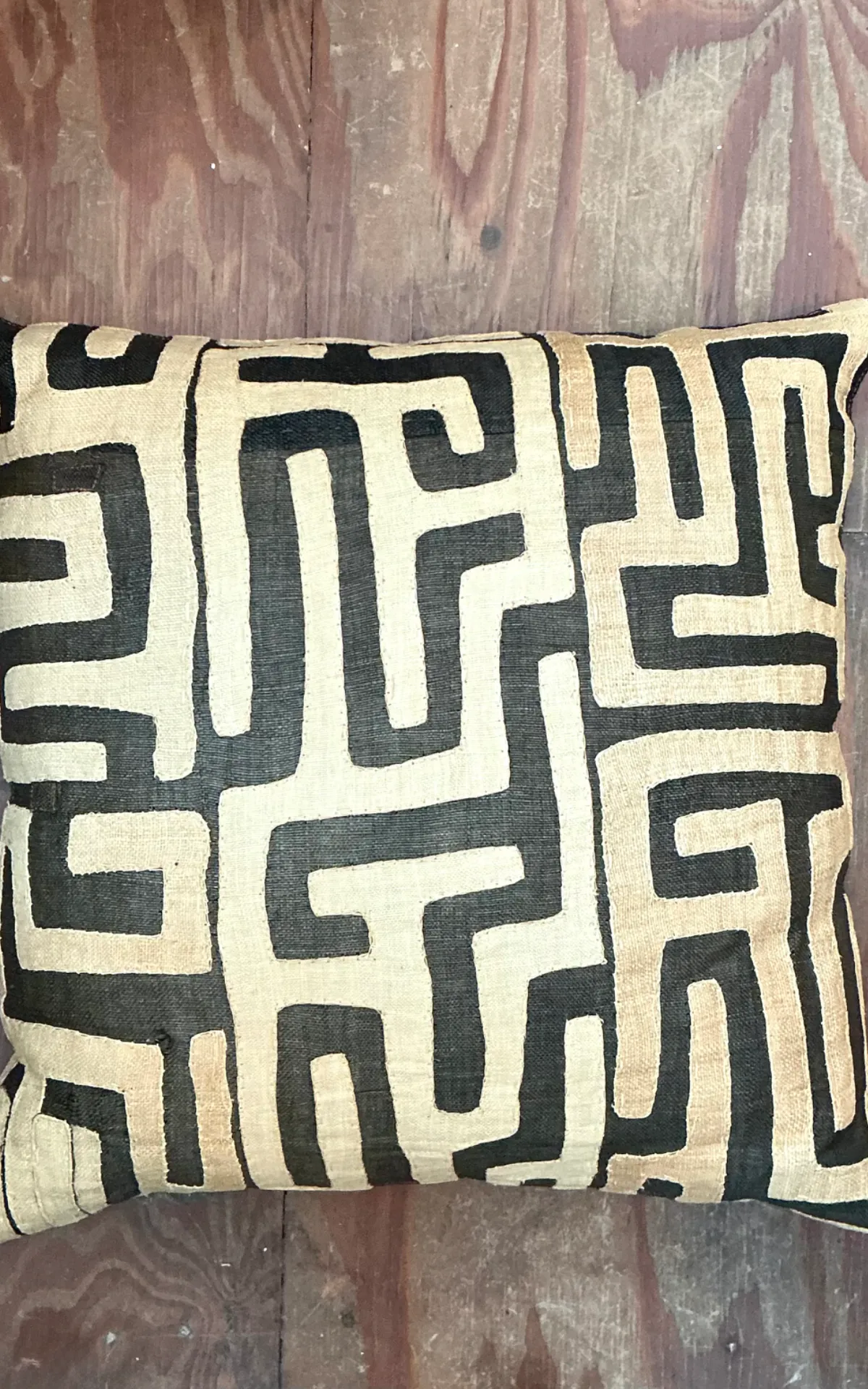 Vintage Kuba Cloth Pattern Pillow - Close-up view