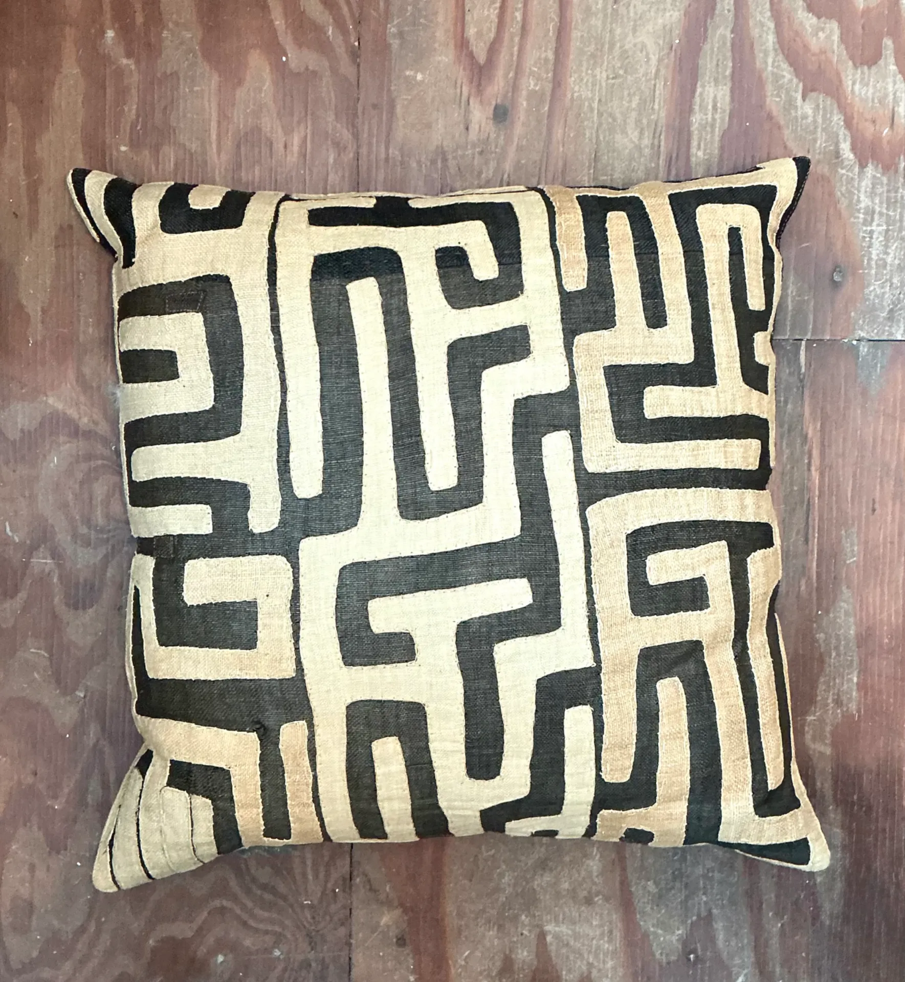 Vintage Kuba Cloth Pattern Pillow — additional photo 4