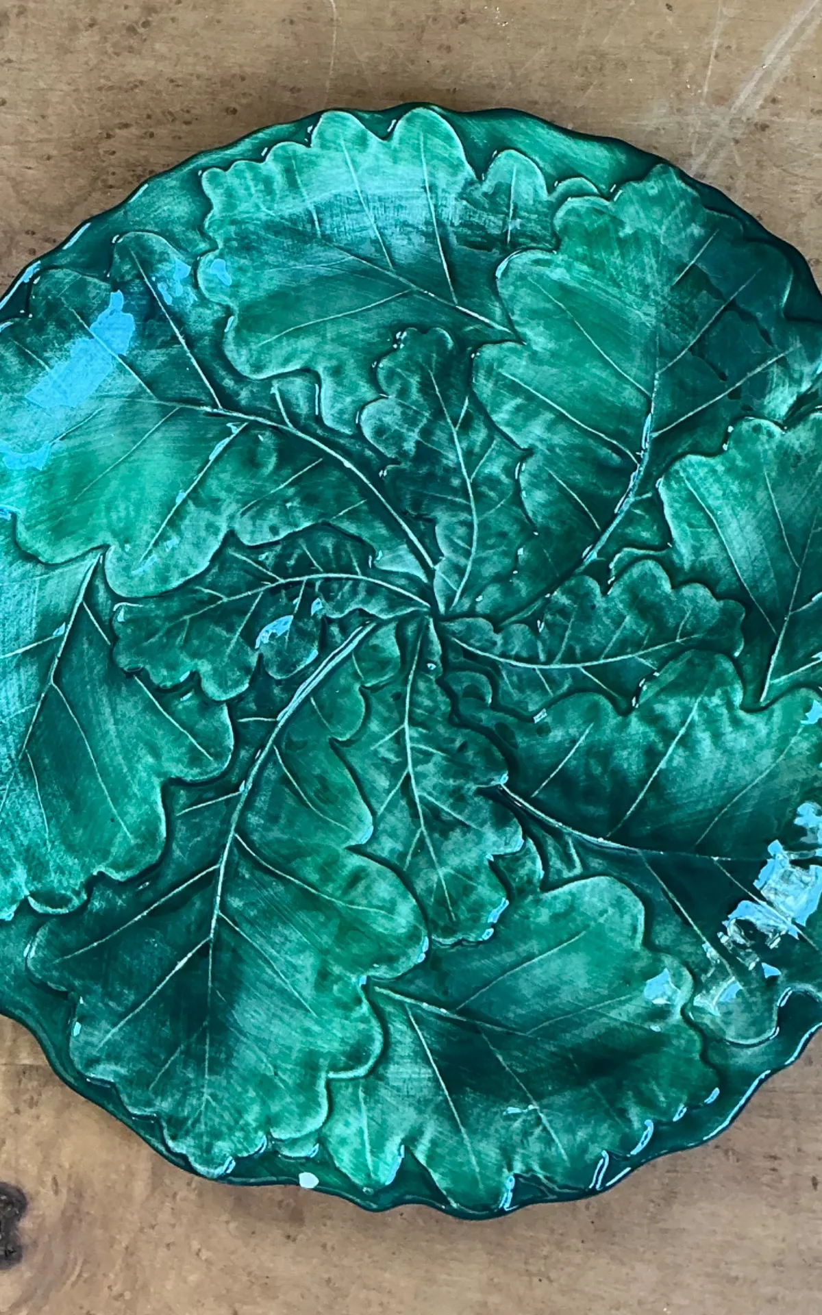 Vintage Bordallo Pinheiro Green Cabbage Leaf Platter - Ceramic, 10.75W x 1H — additional photo 3