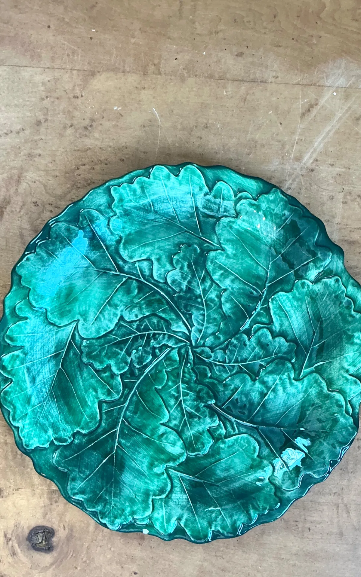 Vintage Bordallo Pinheiro Green Cabbage Leaf Platter - Ceramic, 10.75W x 1H — additional photo 2