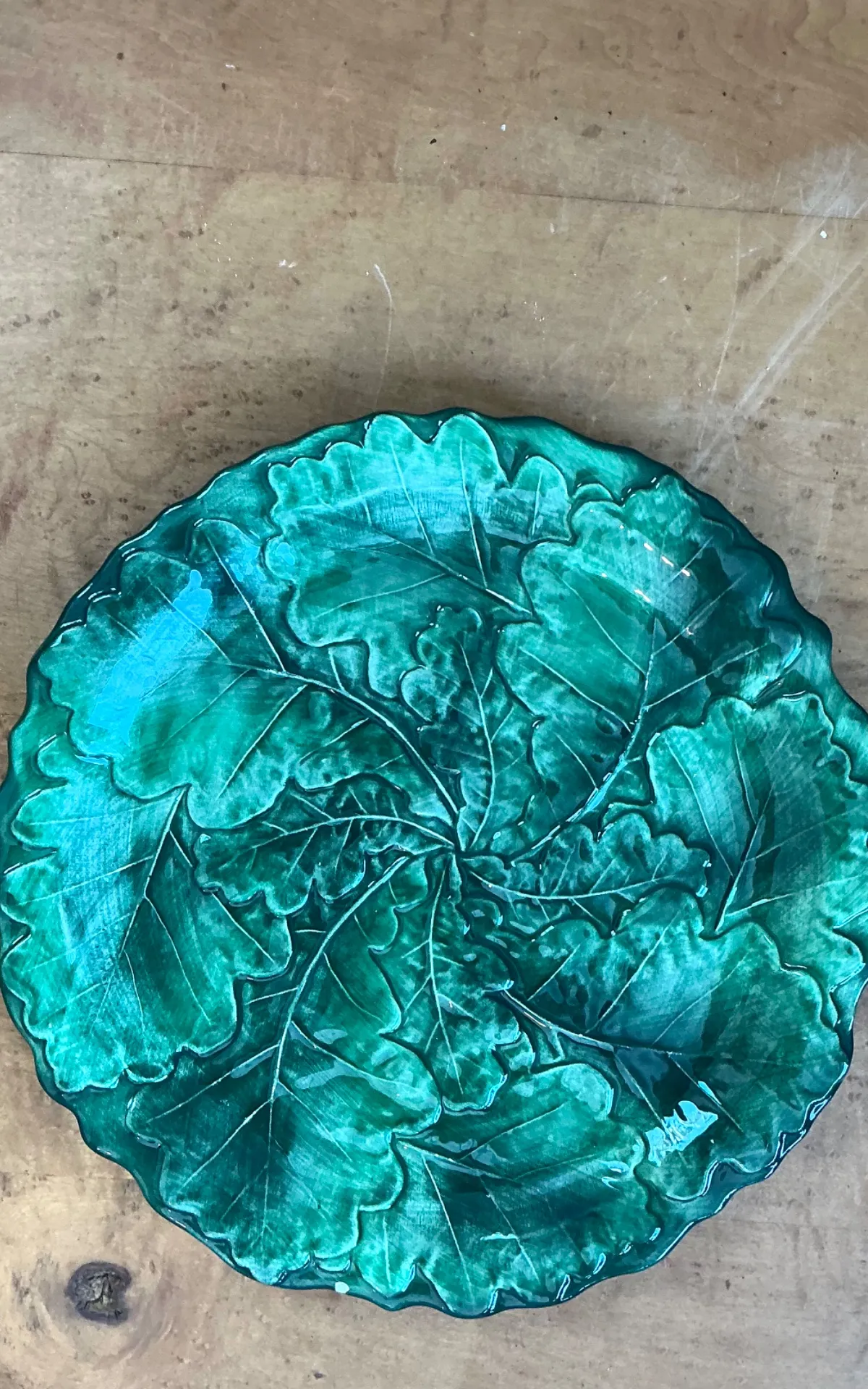 Vintage Bordallo Pinheiro Green Cabbage Leaf Platter - Ceramic, 10.75W x 1H — additional photo 4
