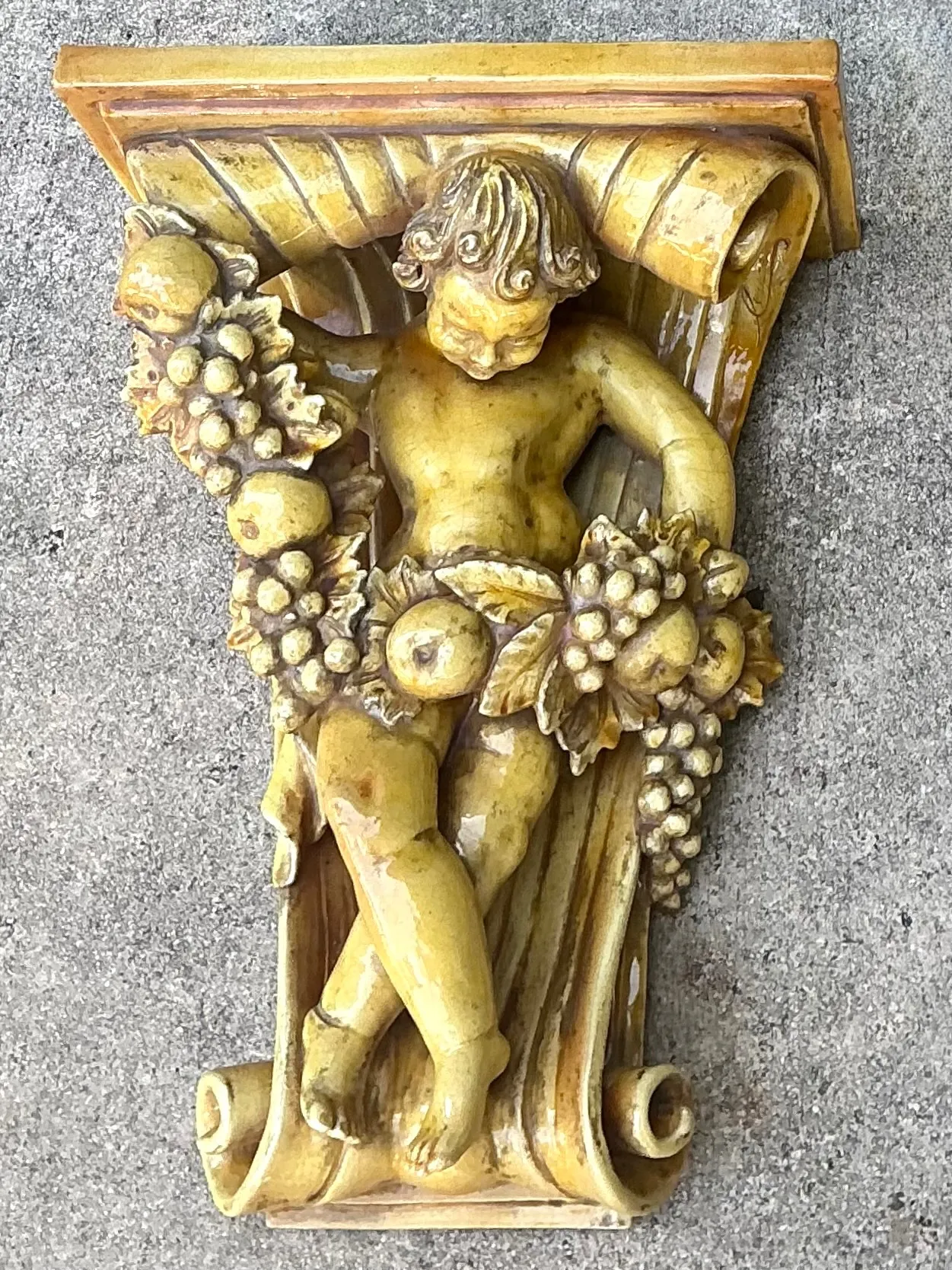 Vintage Italian Ceccerelli Fruit Garland Cherub Wall Terracotta Sconces — additional photo 2